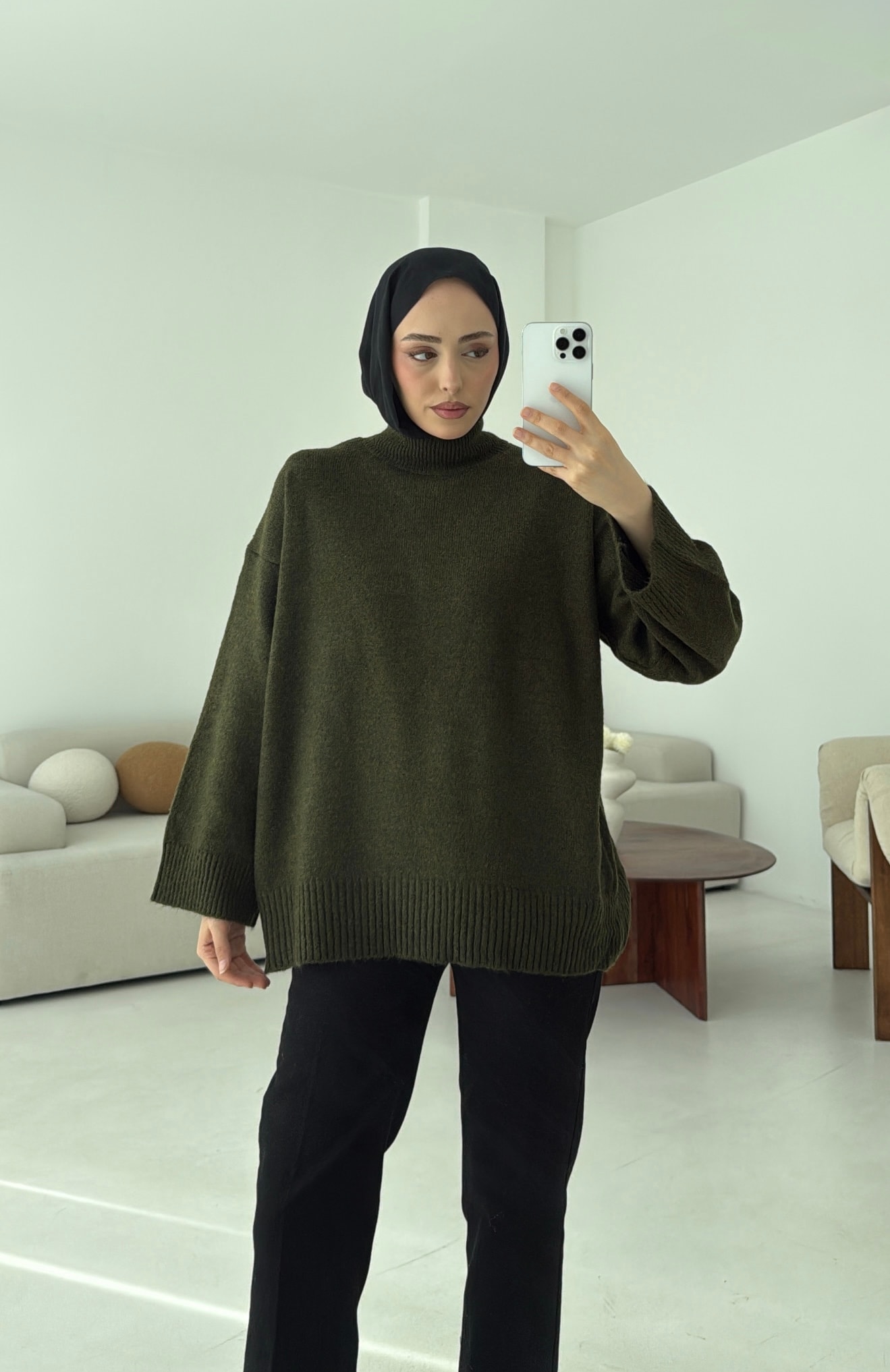 Yarım Yaka Triko Kazak Haki