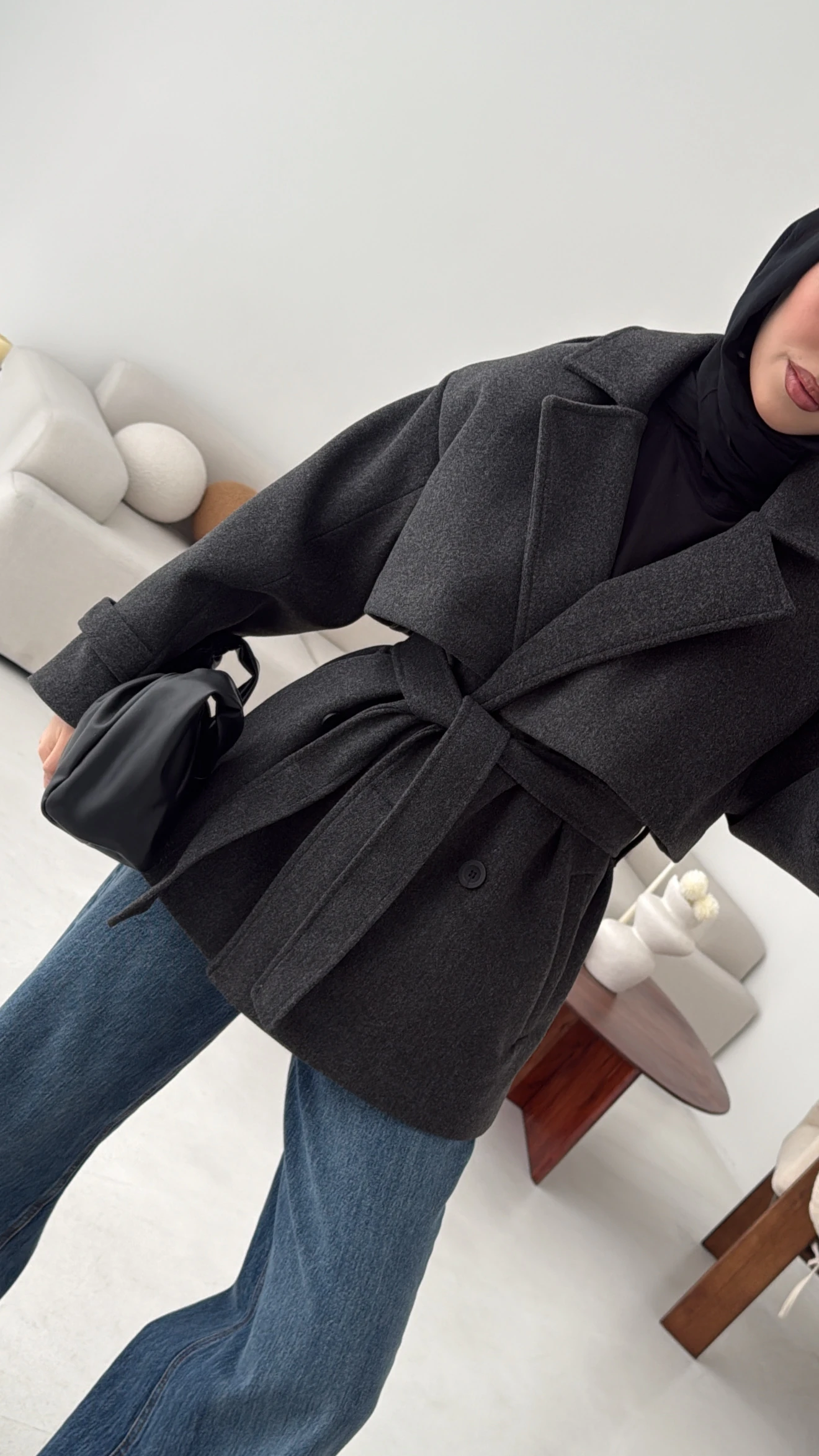 Antrasit Düğmeli Kol Manşetli Kaşe Kaban 