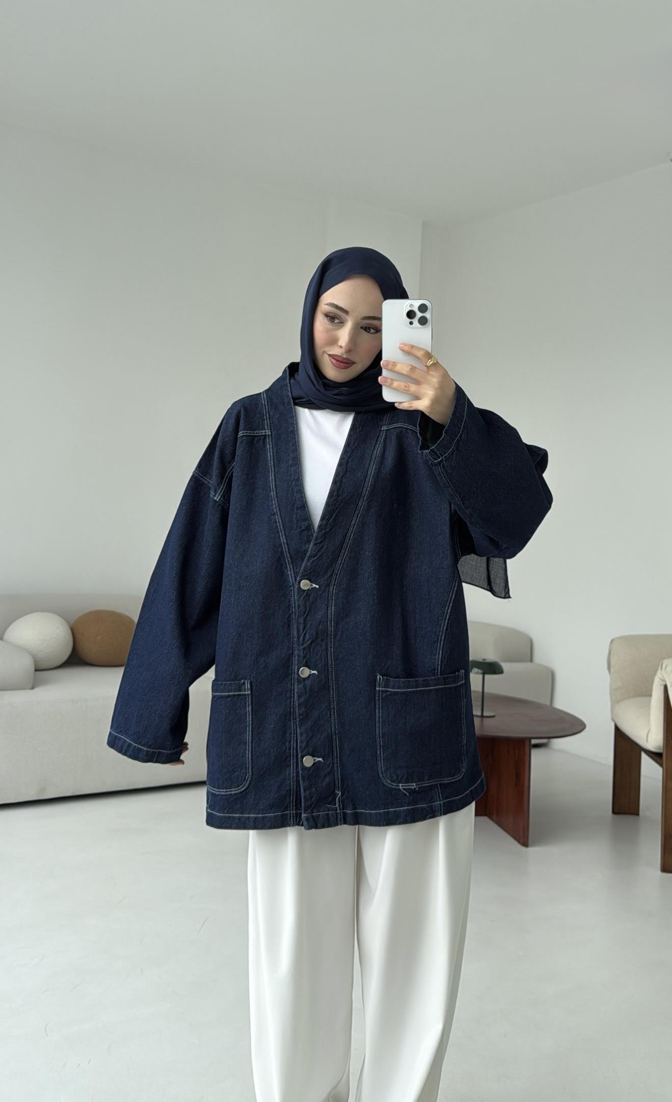 Oversize Wide Denim Ceket Lacivert