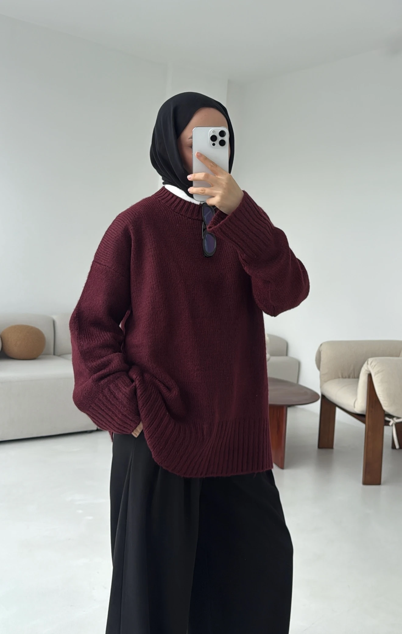 Oversize Soft Triko Kazak Bordo