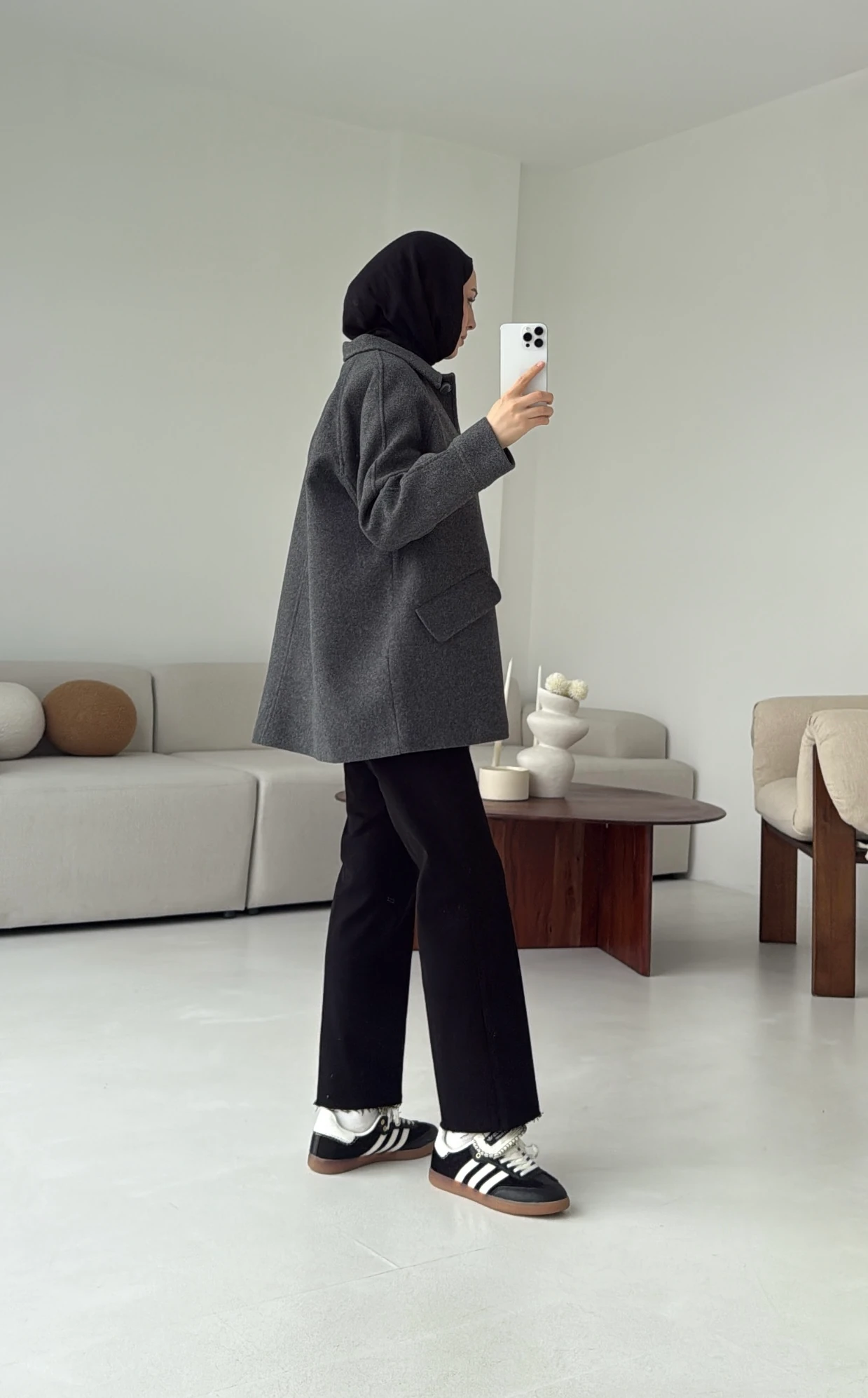 Ön Düğmeli Kaban Antrasit