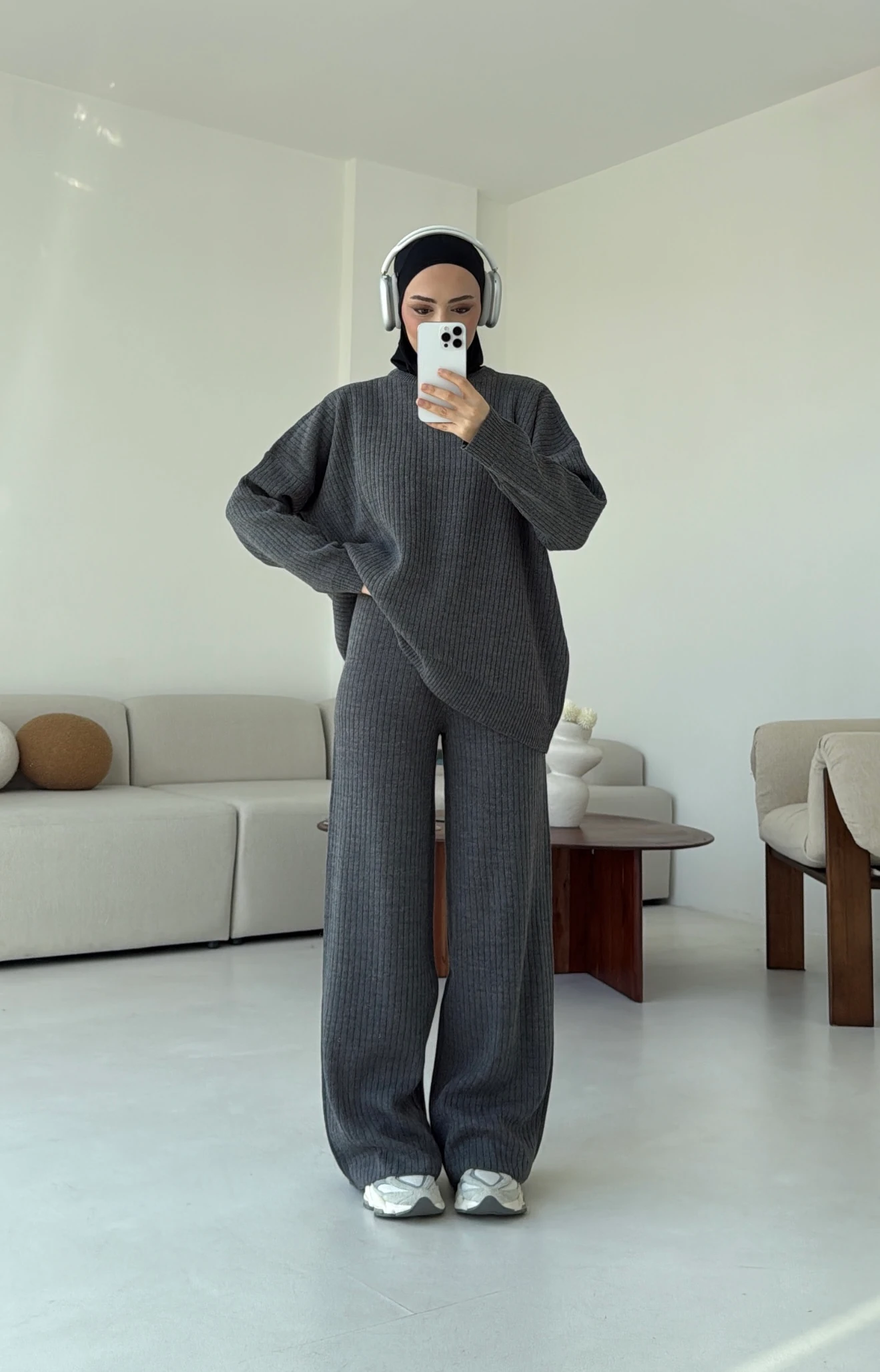  Bisiklet Yaka Triko Takım Füme