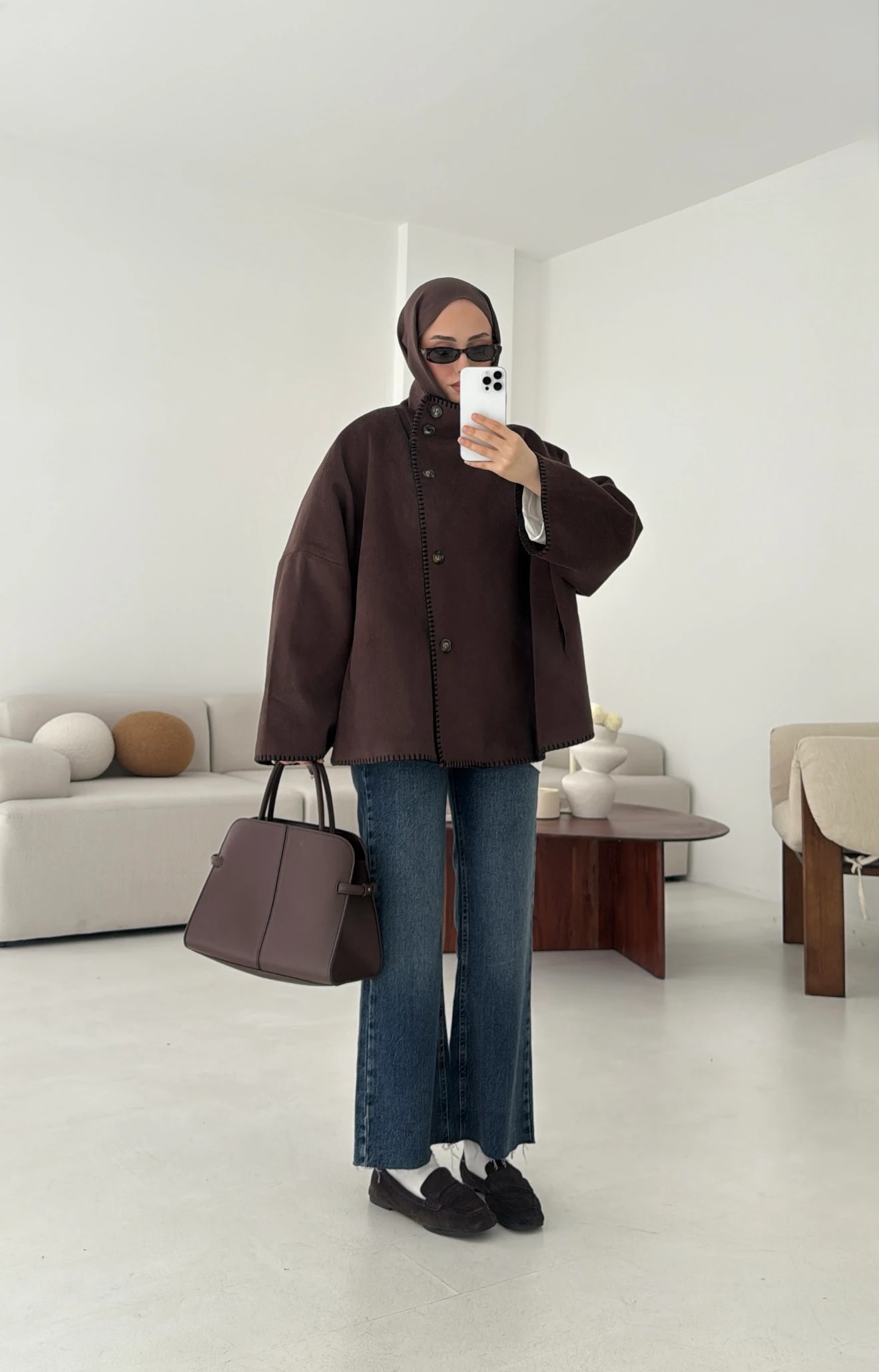 Nakış Detay Premium Kaban Kahve