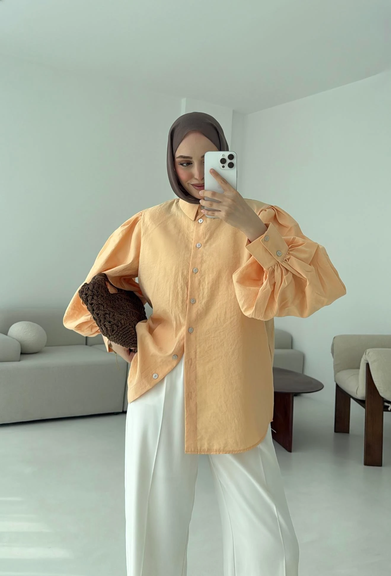 Cotton Balon Kol Gömlek Somon