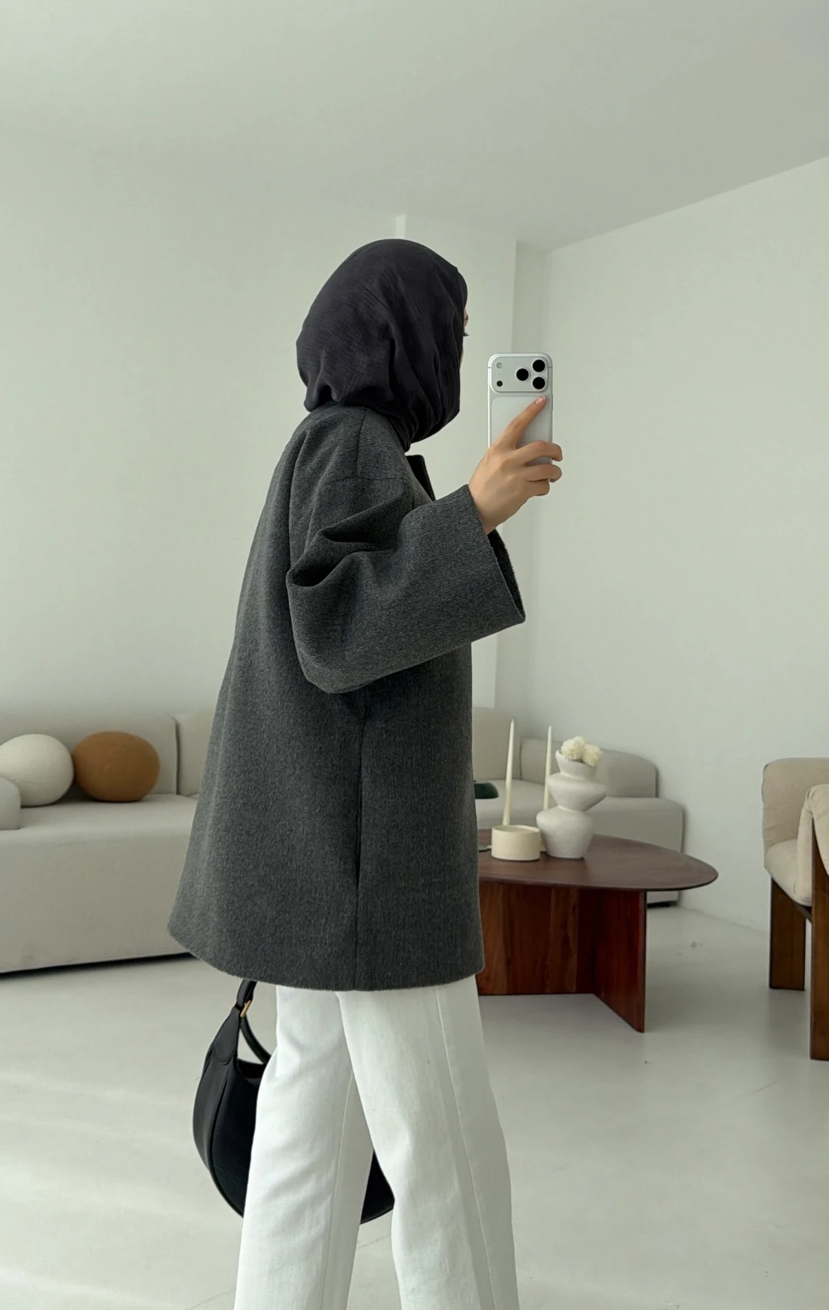 Atkılı Kaşe Kaban Gri