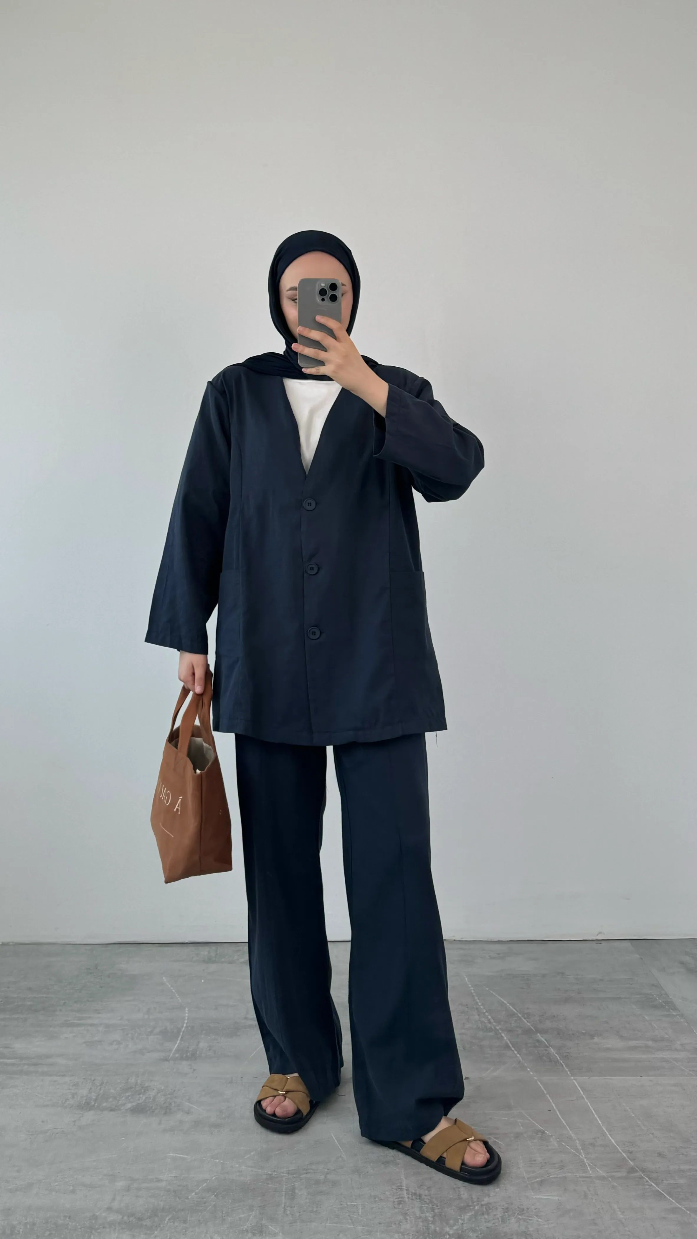 Düğmeli Kimonolu Takım Lacivert