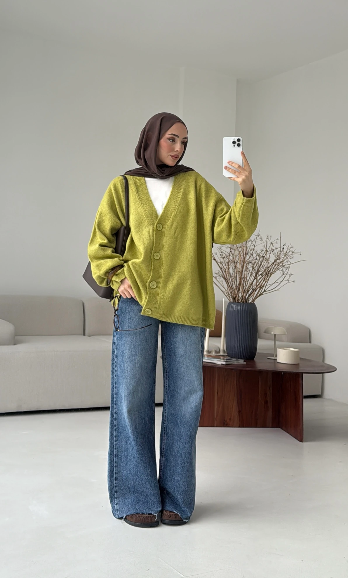 Oversize Yünlü Kazak Yağ Yeşili