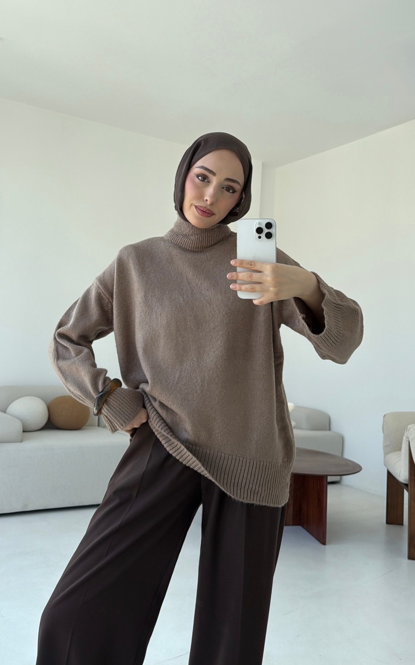 Yarım Yaka Triko Kazak Vizon