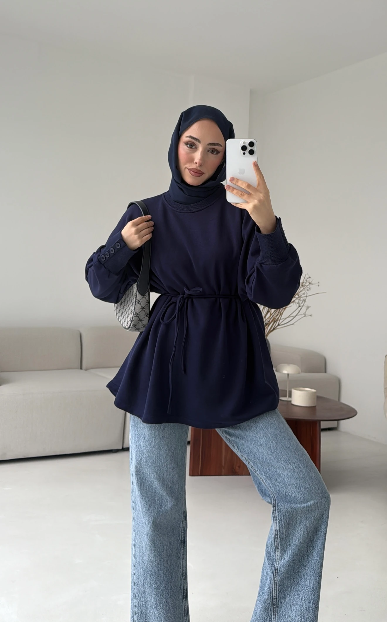 Manşeti Düğme Detay Swearshirt Lacivert