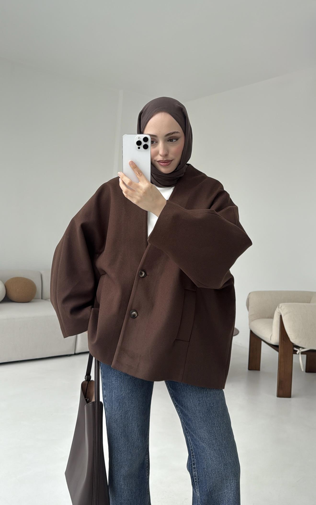 Soft Oversize Kaşe Kaban Kahve