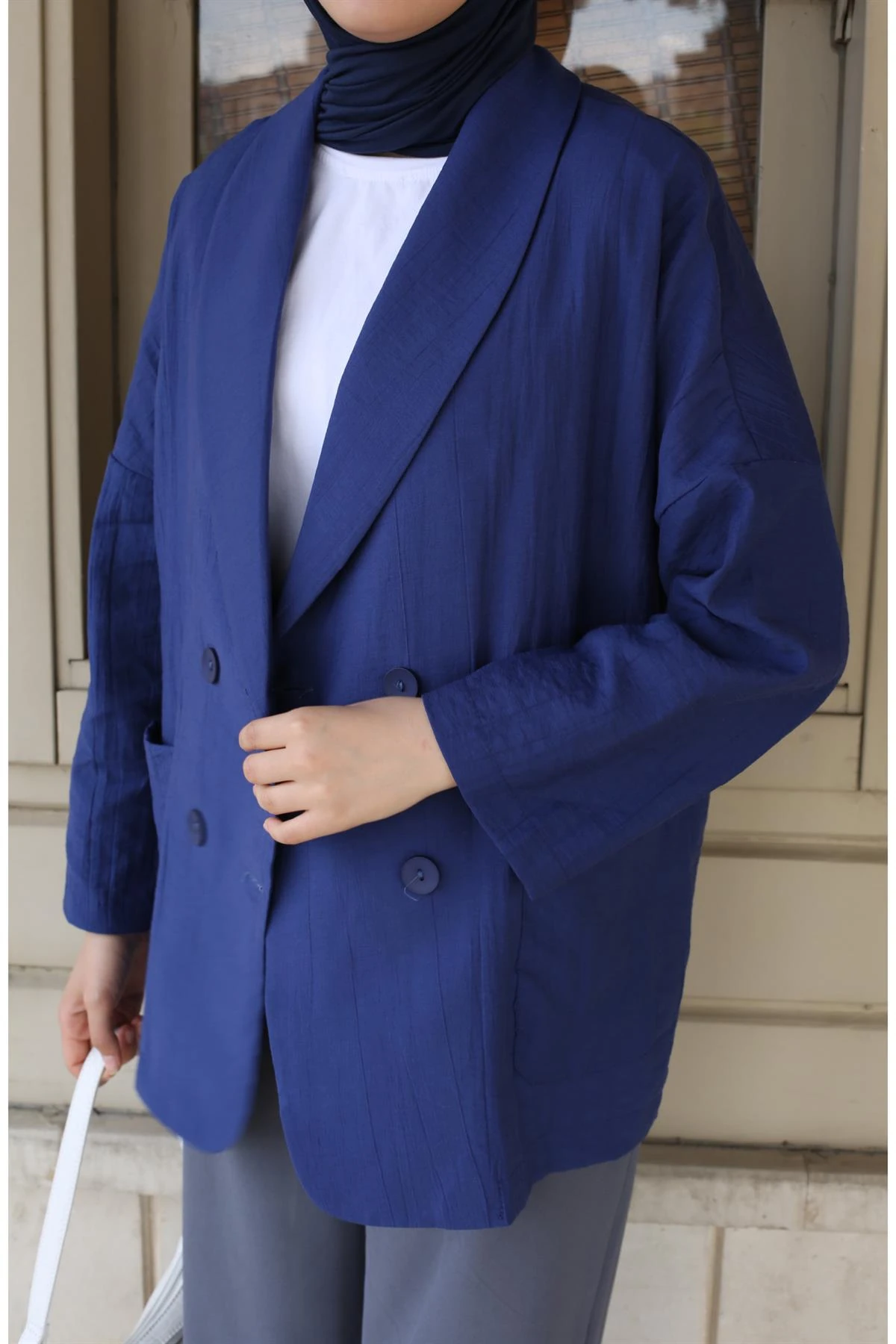 Şal Yaka Yazlık Ceket Lacivert