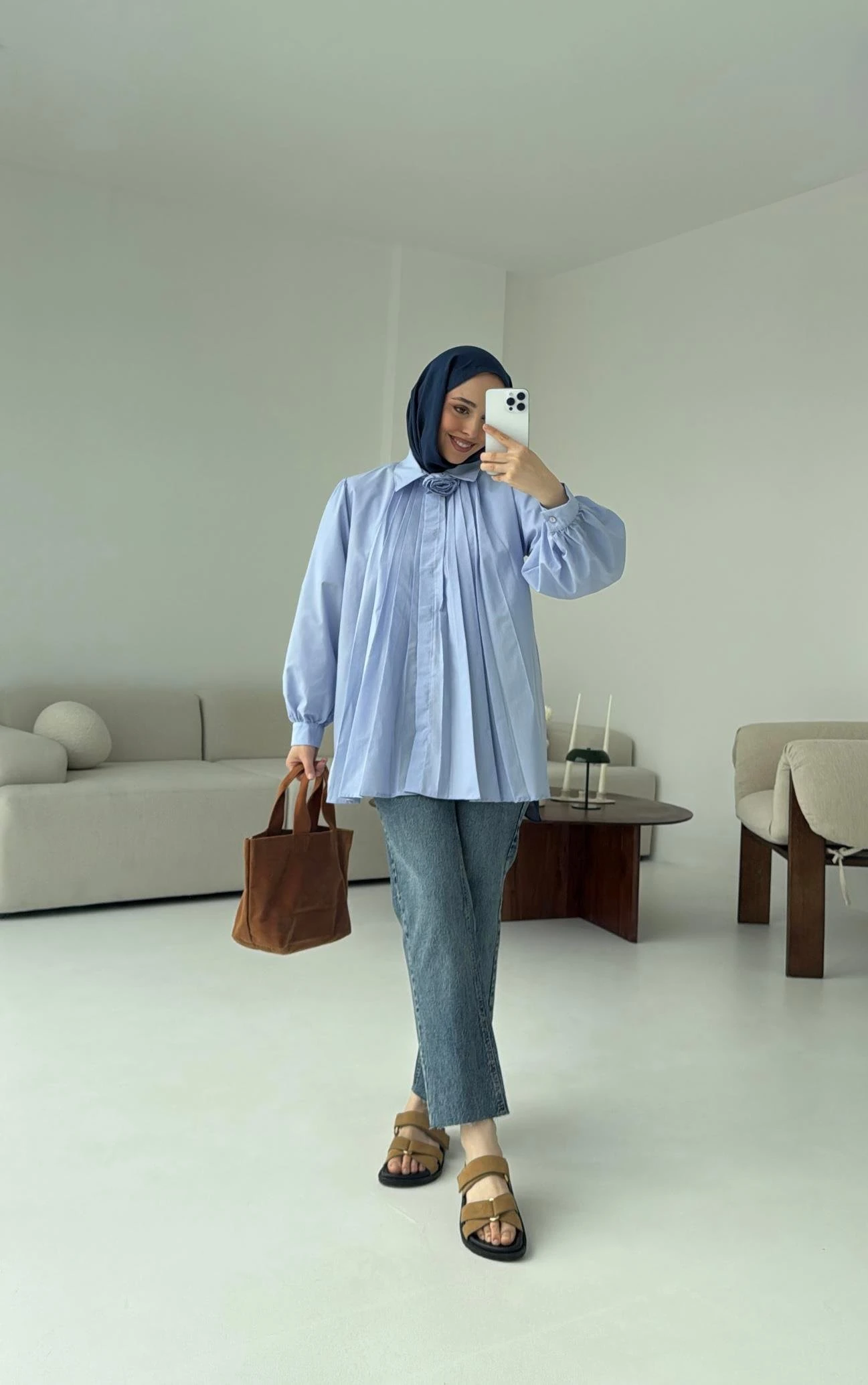 Pile Detay Gömlek Mavi