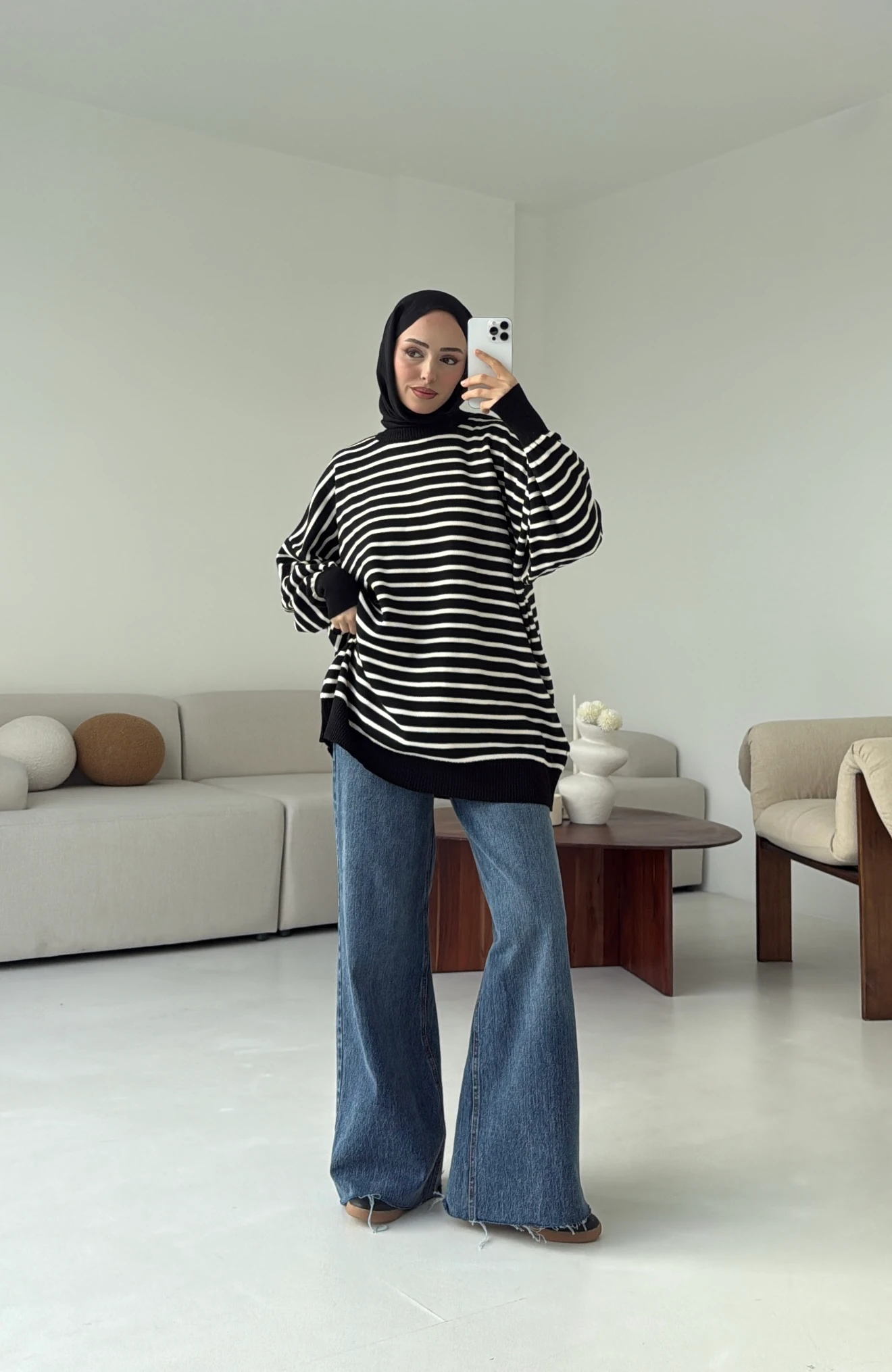 Çizgili Triko Kazak Siyah