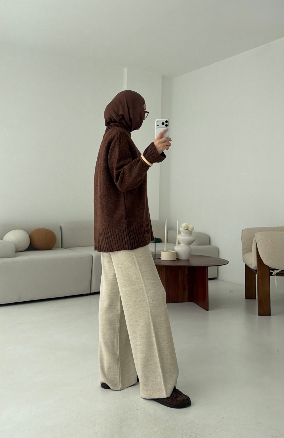 Oversize Soft Triko Kazak Kahve