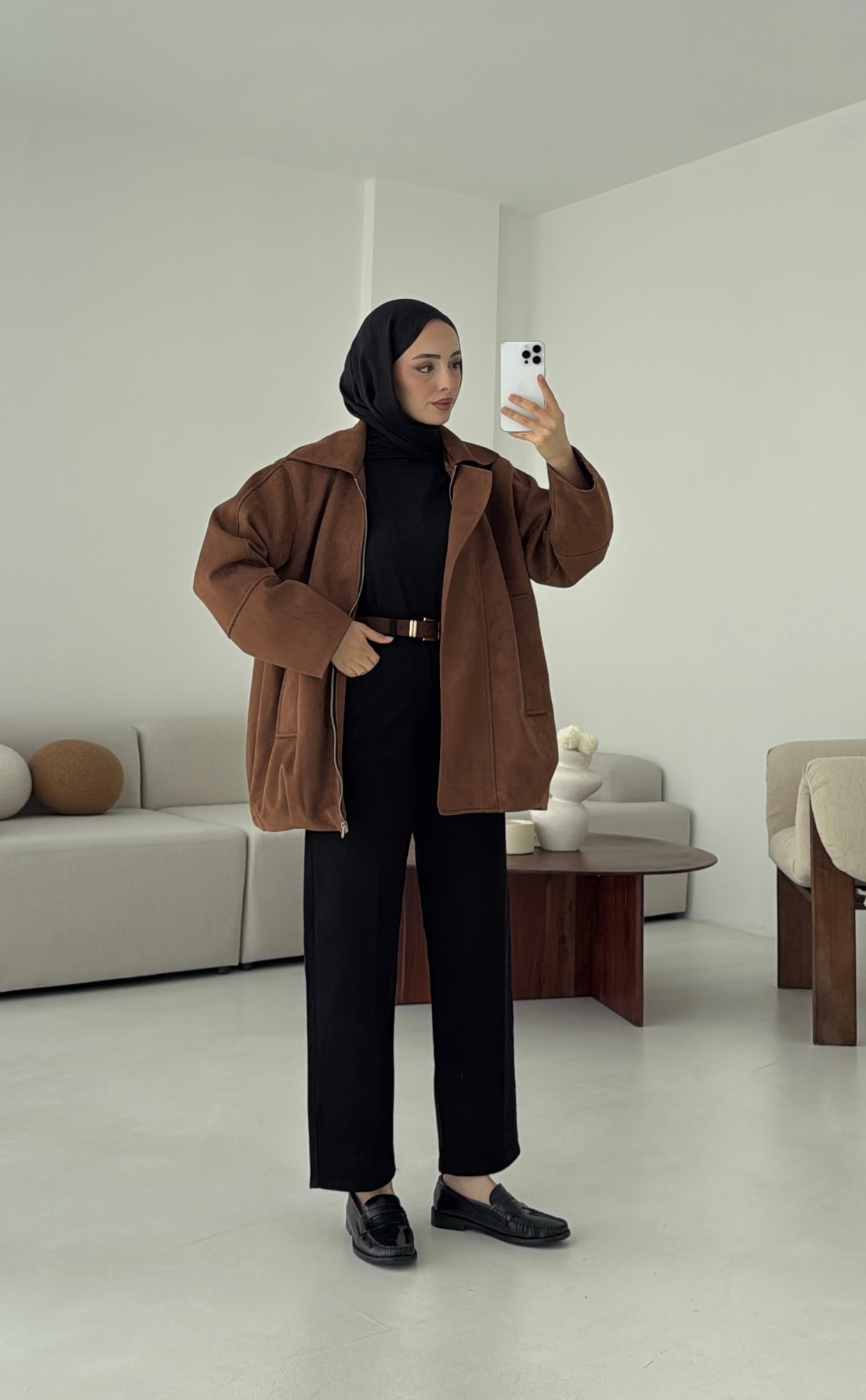 Fermuarlı Süet Ceket Taba