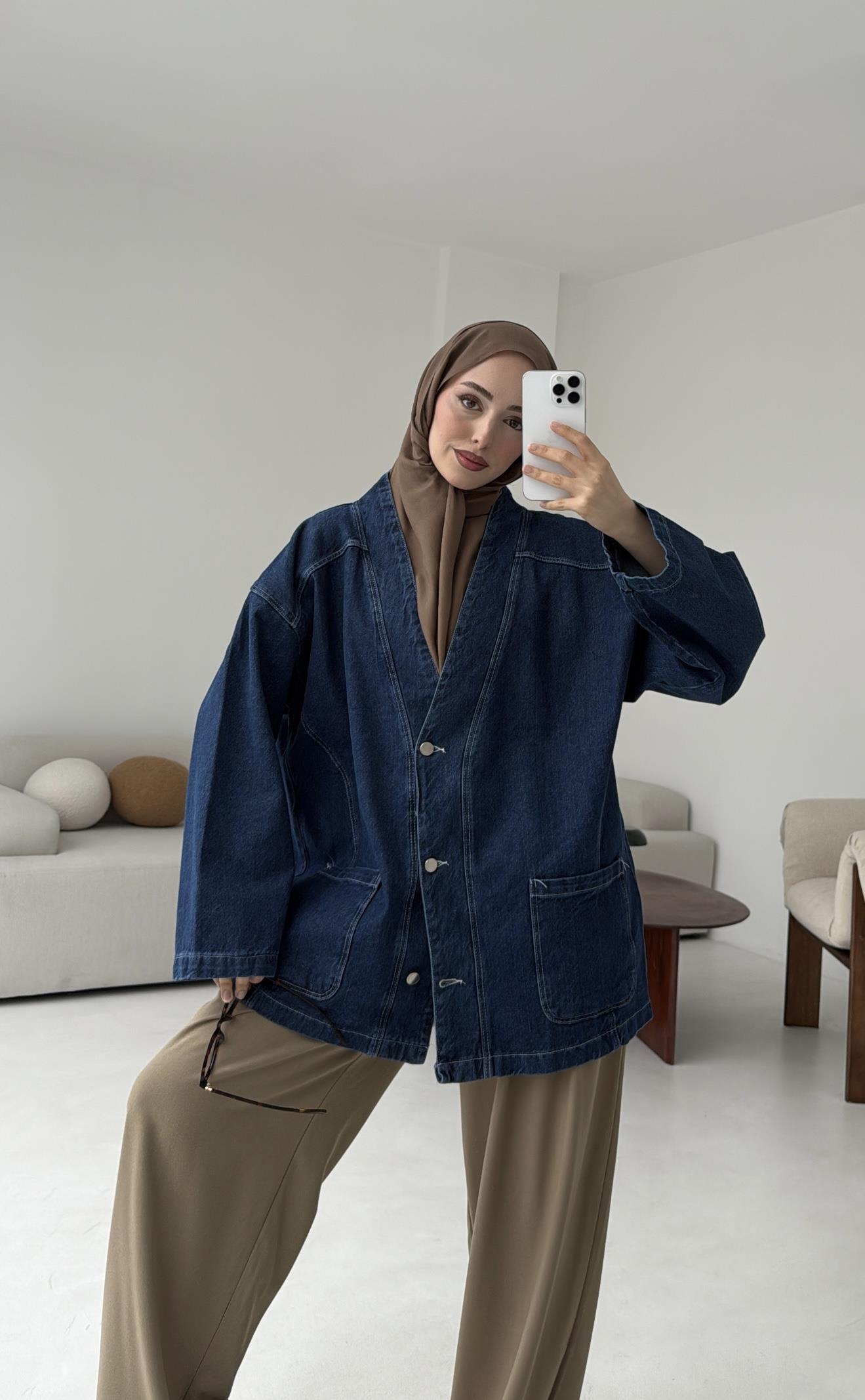 Oversize Wide Denim Ceket Mavi