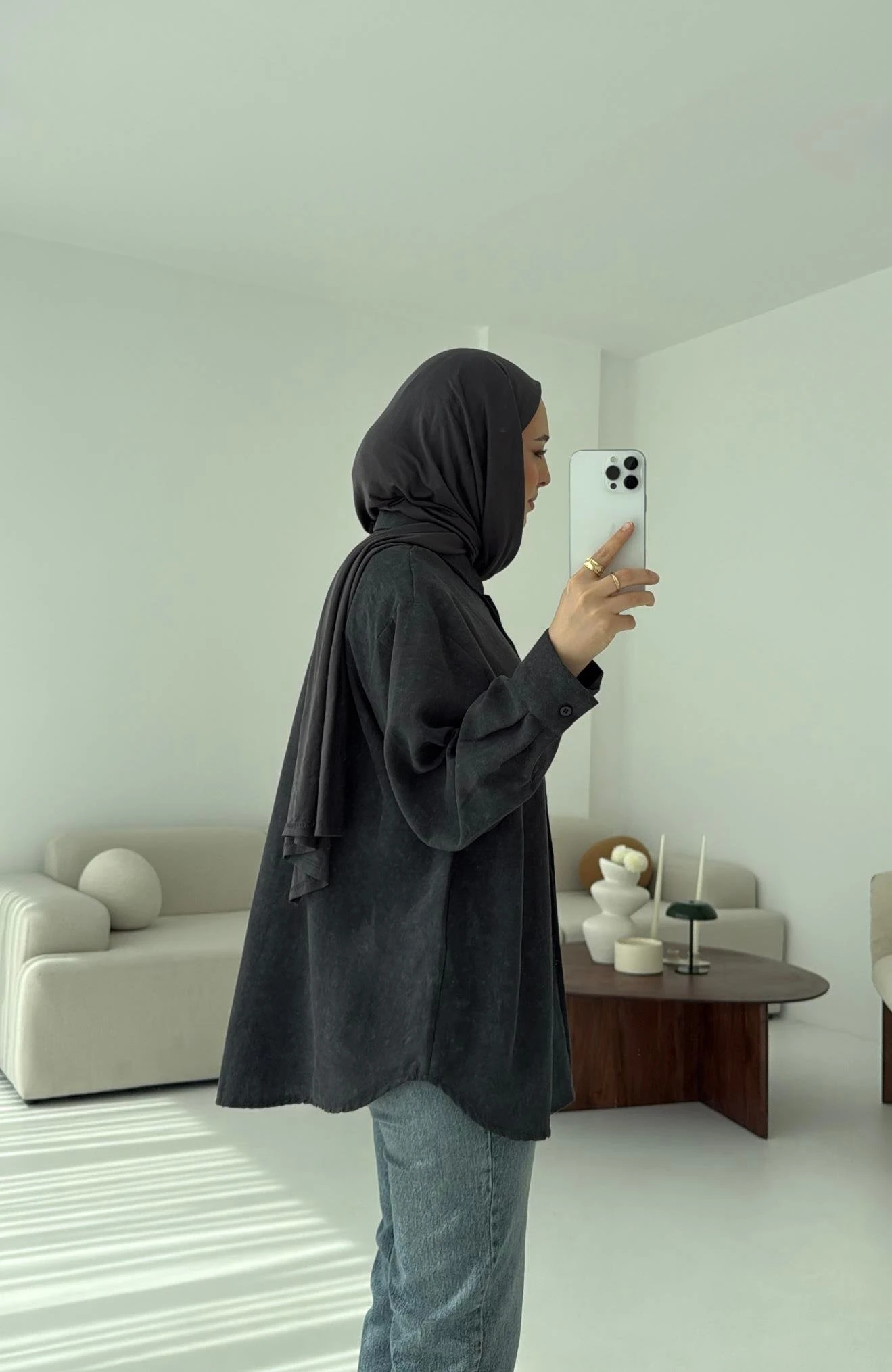 Batik Bambu Keten Gömlek Antrasit