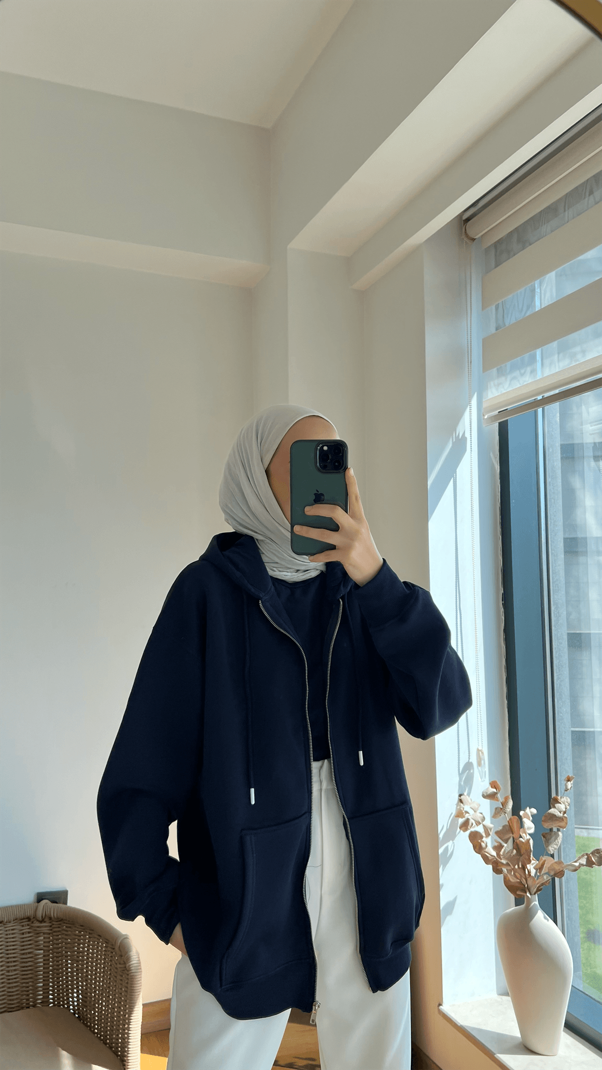Şardonlu Kapüşonlu Sweatshirt Lacivert