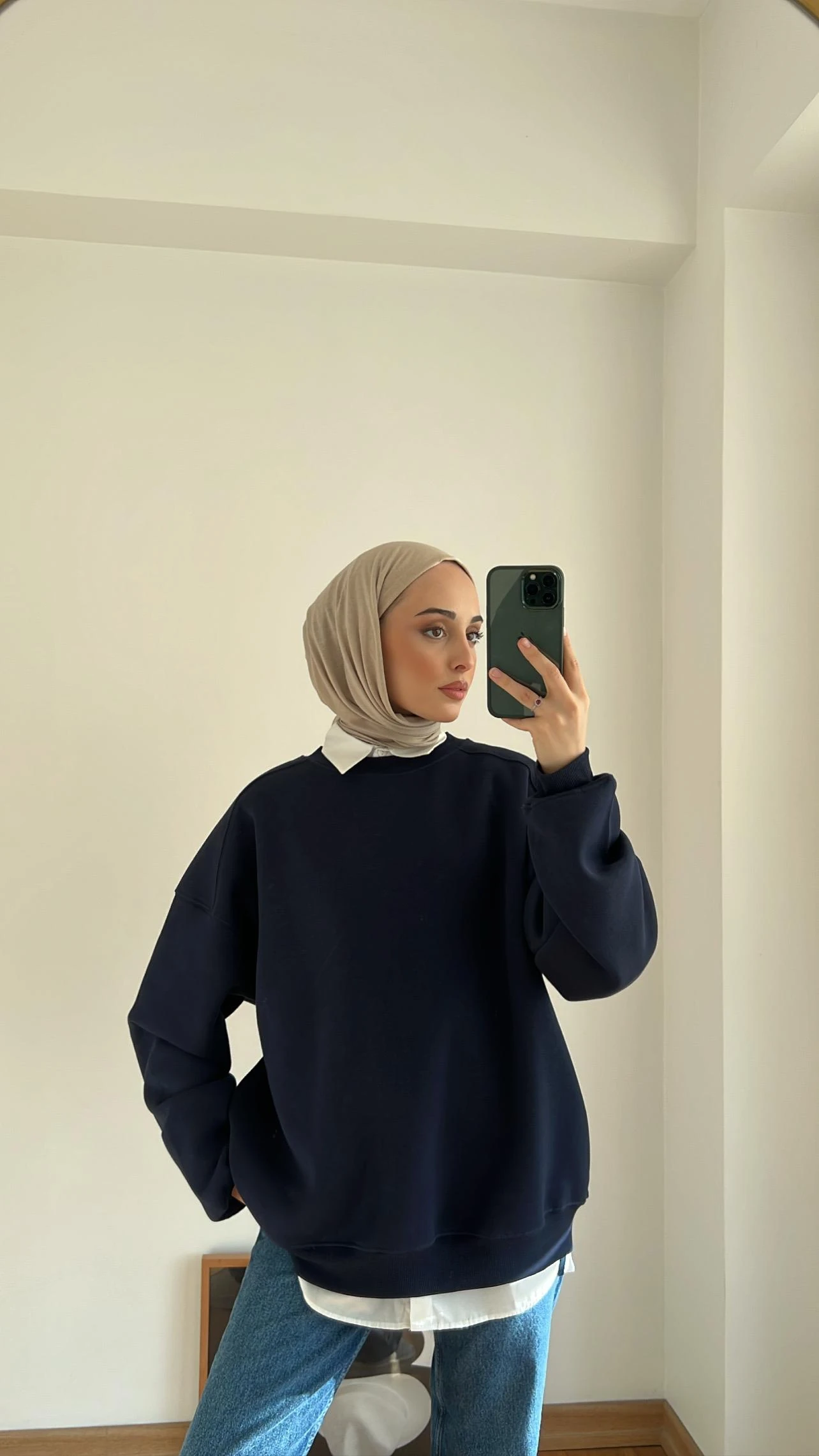 Oversize Lacivert Sweatshirt