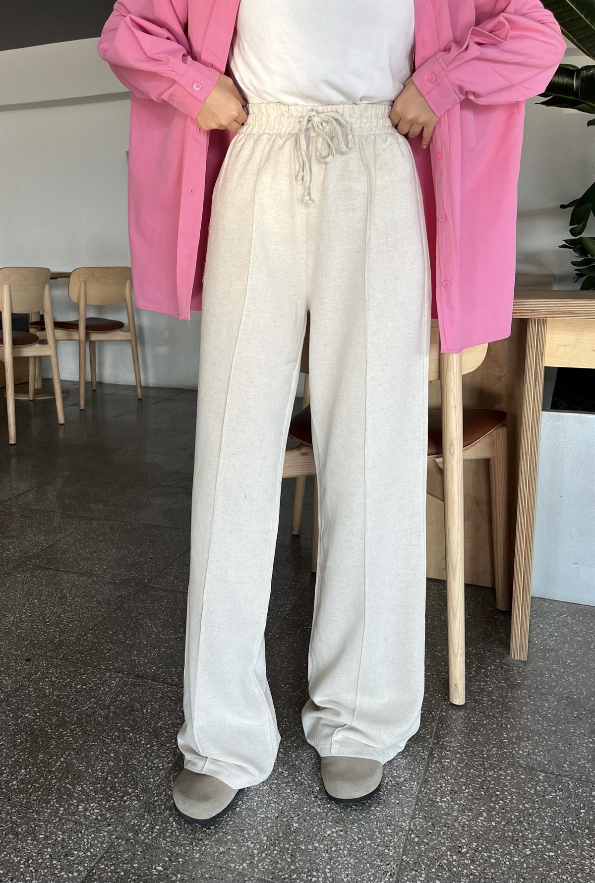 Dikiş Detaylı Keten Pantolon