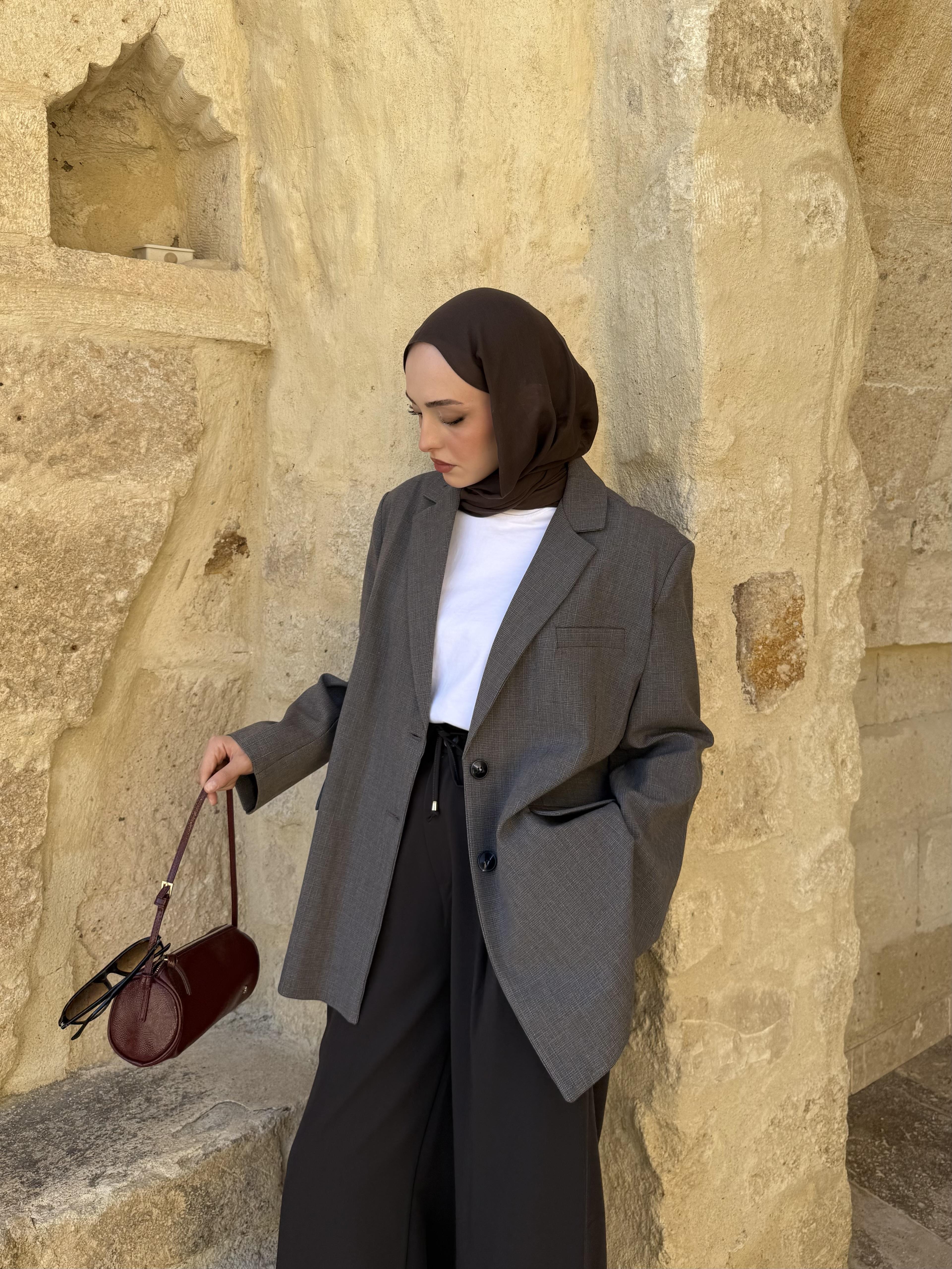 Gri Oversize Blazer Ceket