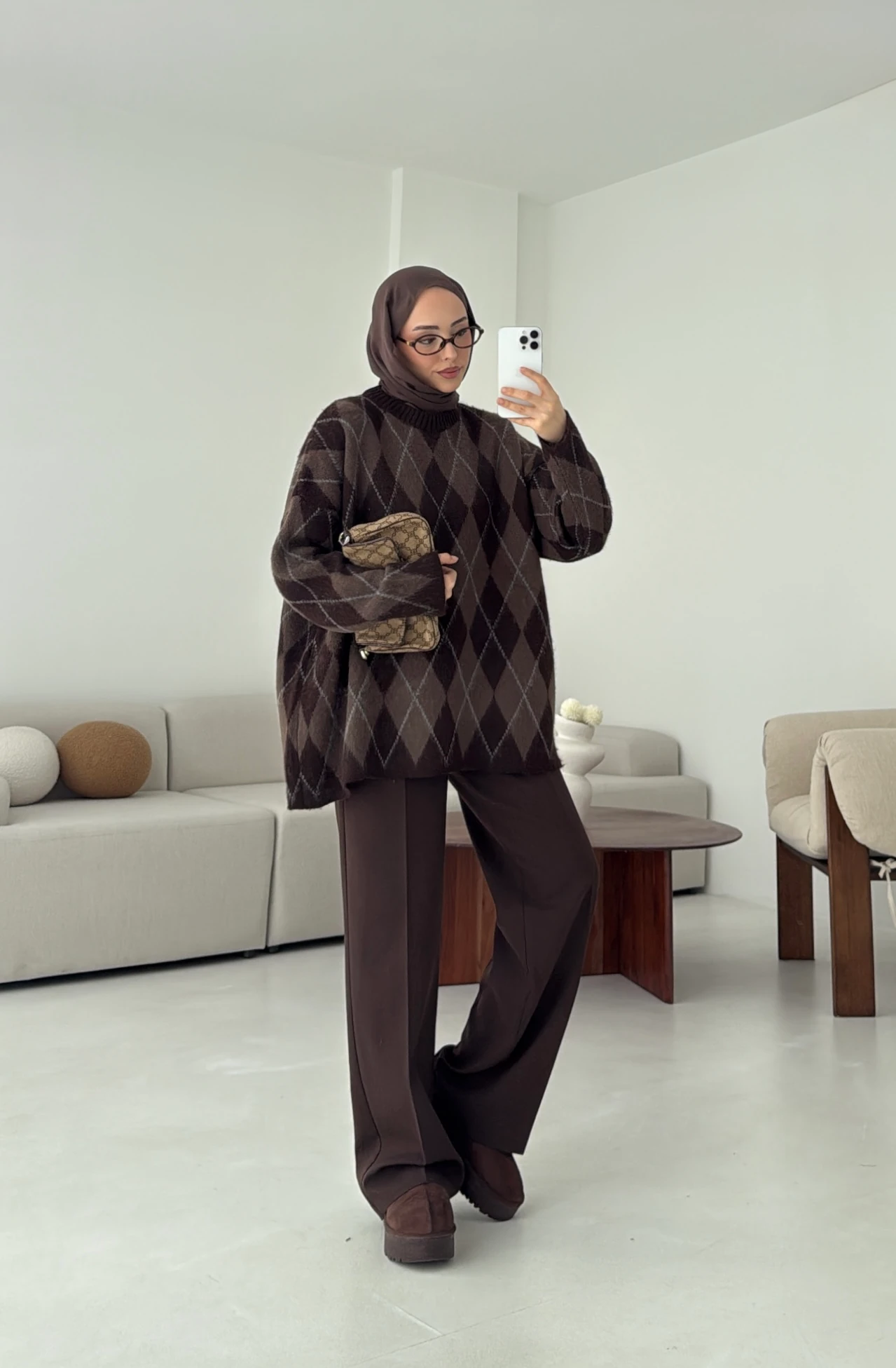 Premium Desenli Kalın Kazak Kahve/Acı Kahve