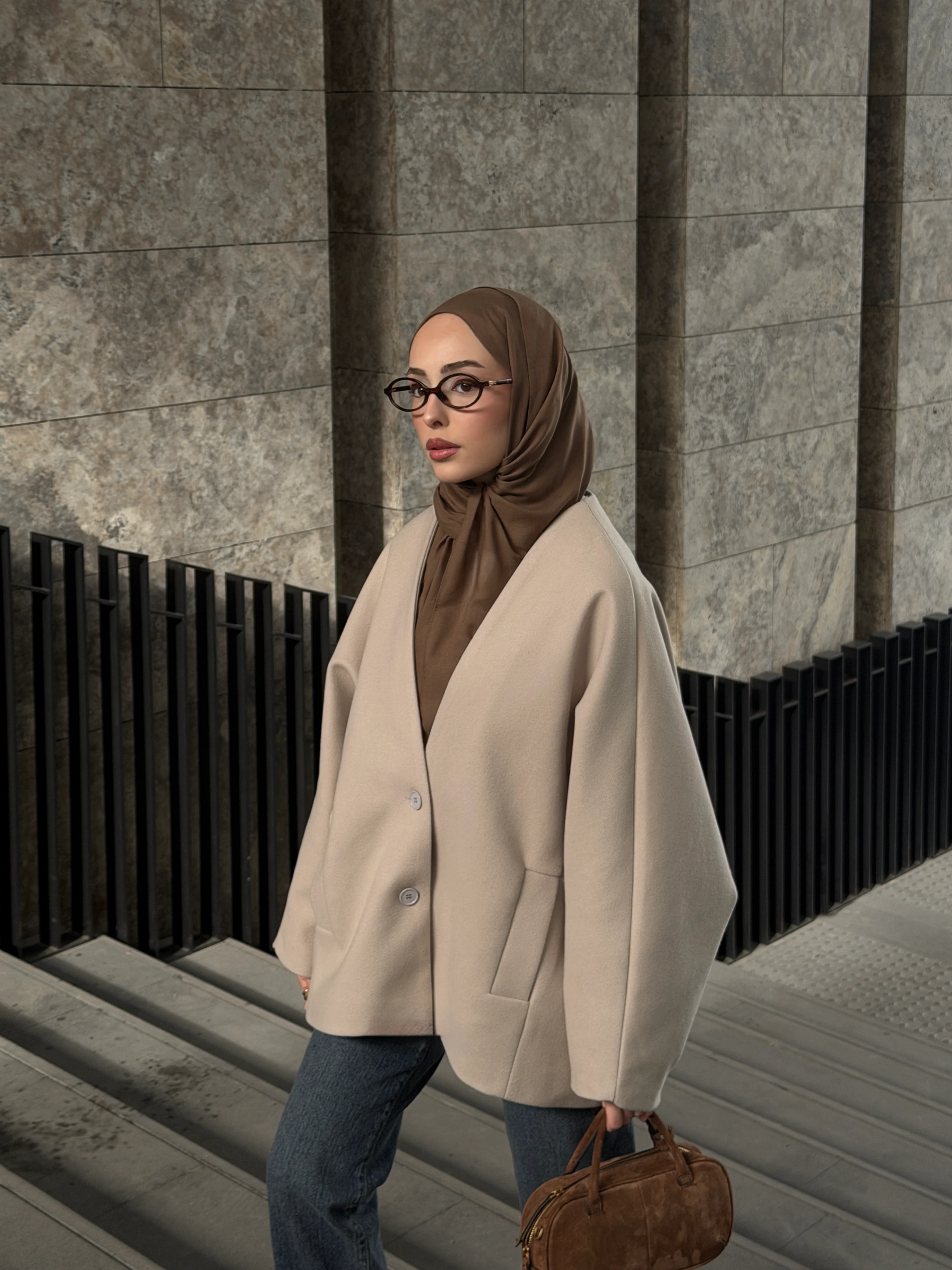 Soft Oversize Kaşe Kaban Taş