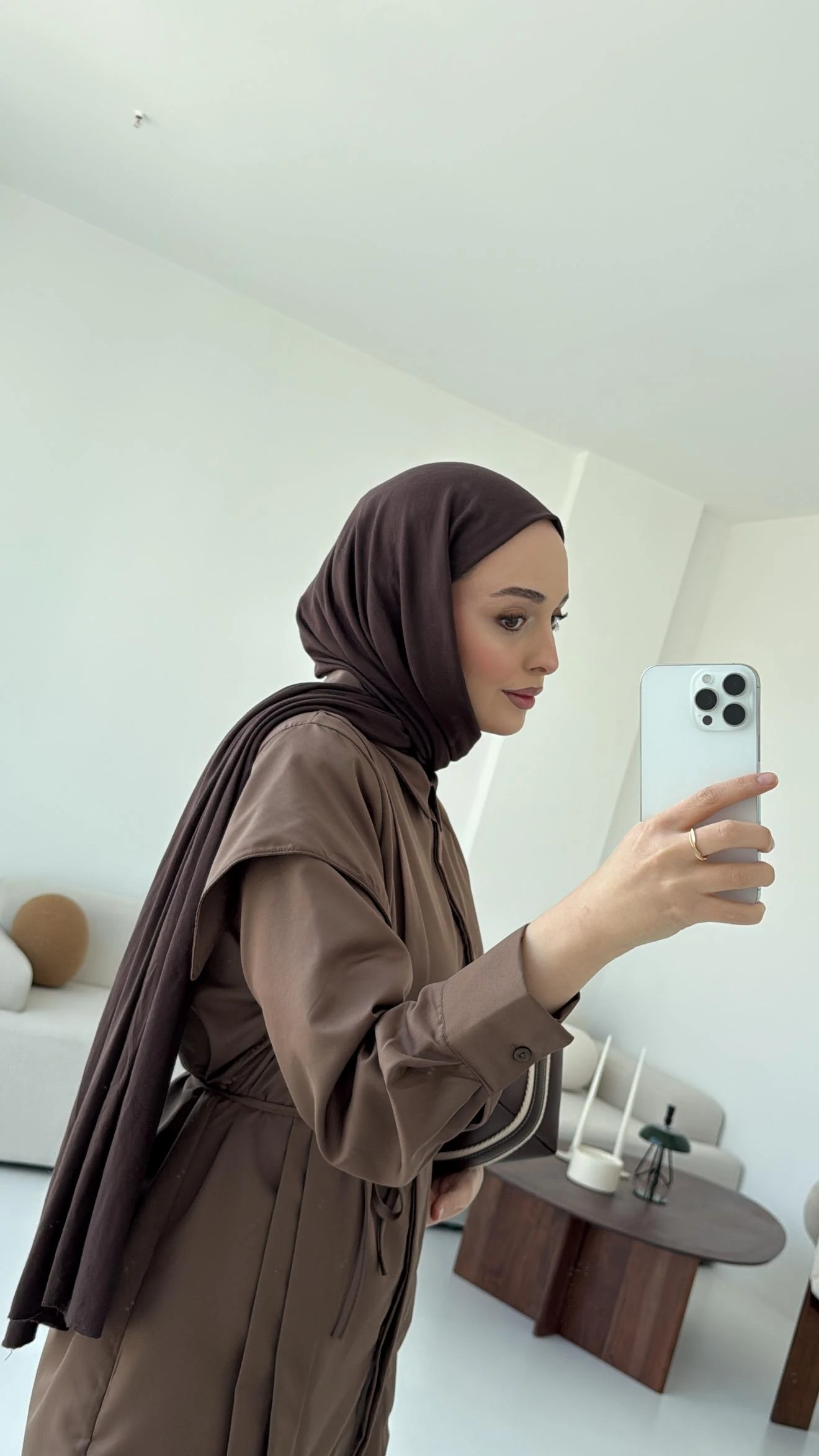 Çift Pileli Saten Bağlamalı Gömlek Kahve