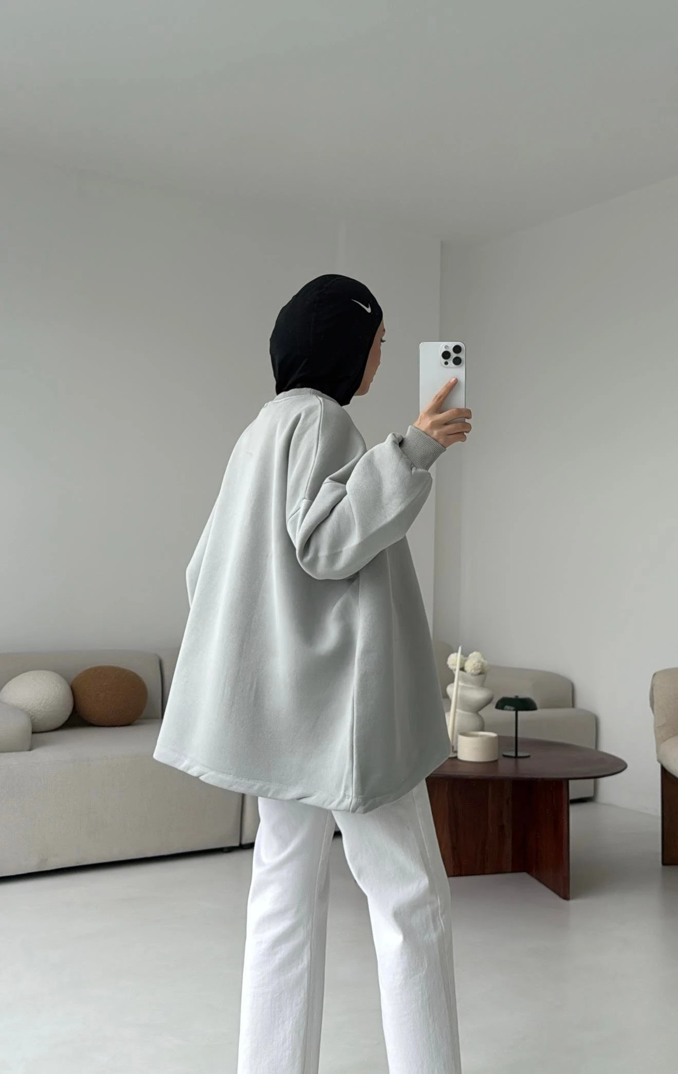 Oversize Şardonlu Sweatshirt Gri