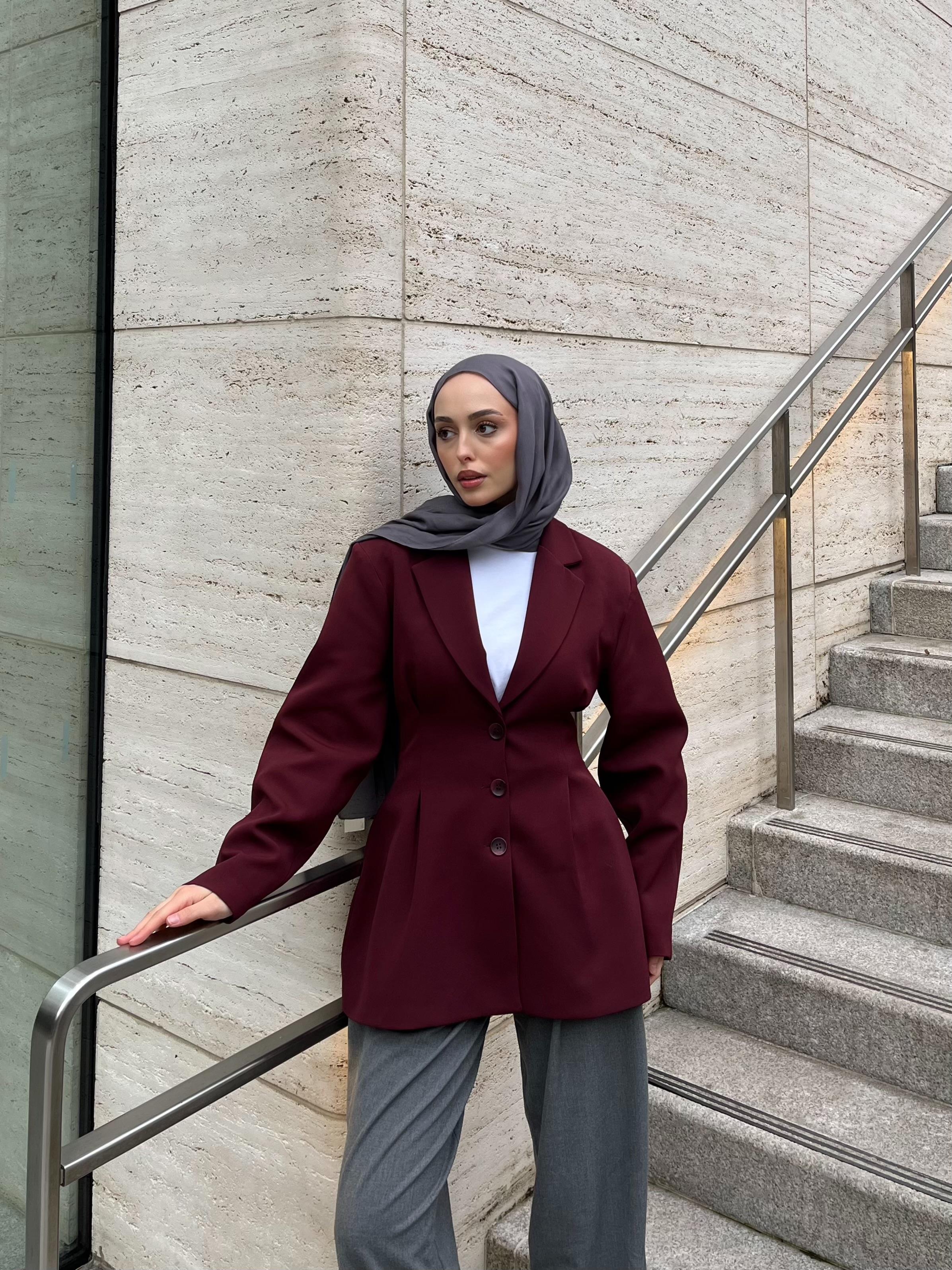 Belden Oturtmalı Tasarım Ceket Bordo