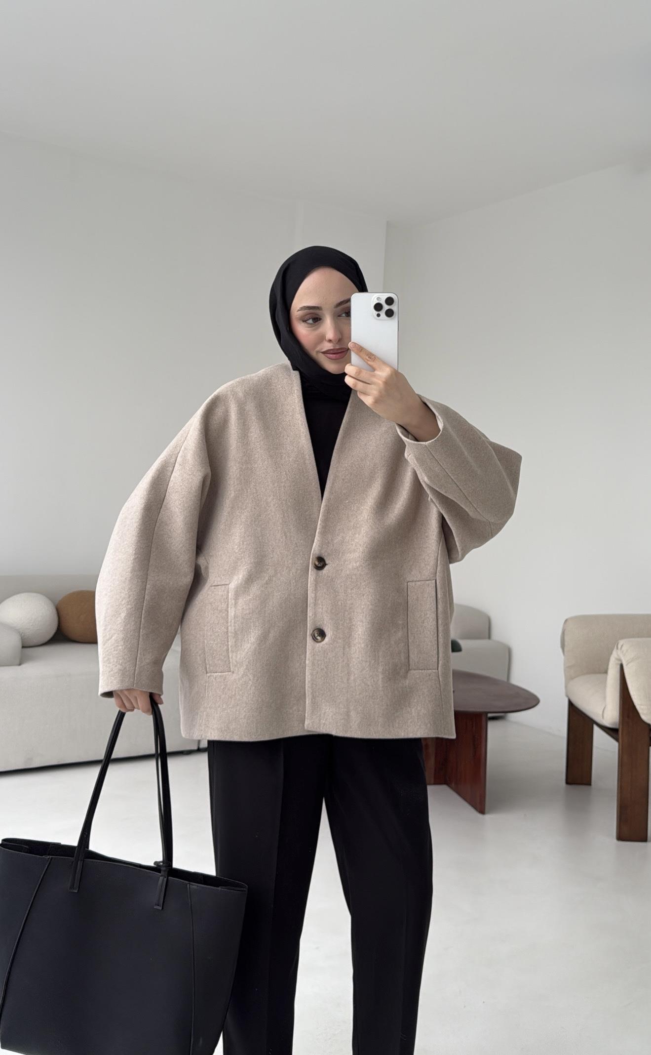 Soft Oversize Kaşe Kaban Bej