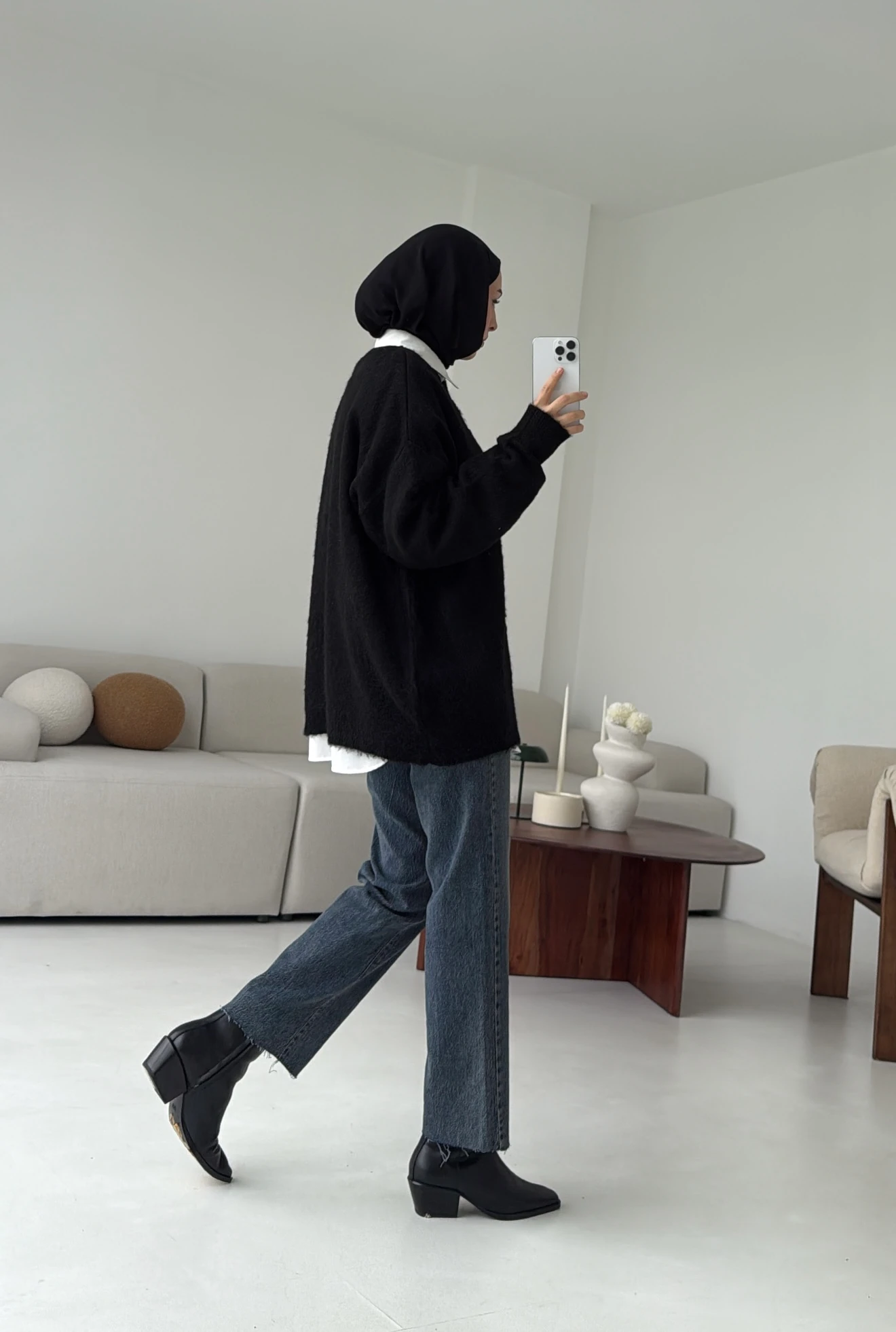 Yarım Dügmeli Triko Kazak Siyah