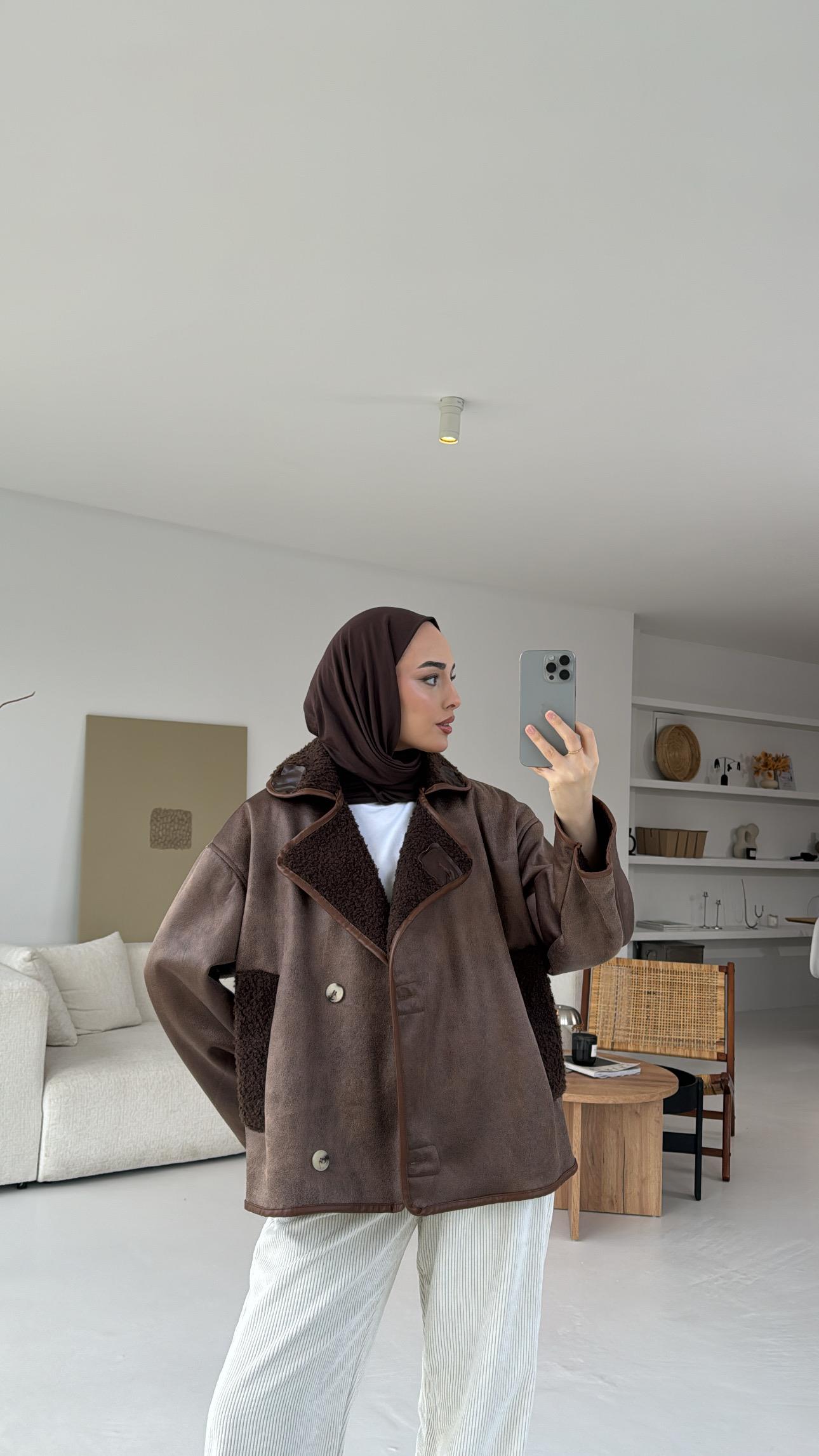 Oversize İçi Kürklü Kaban Kahve