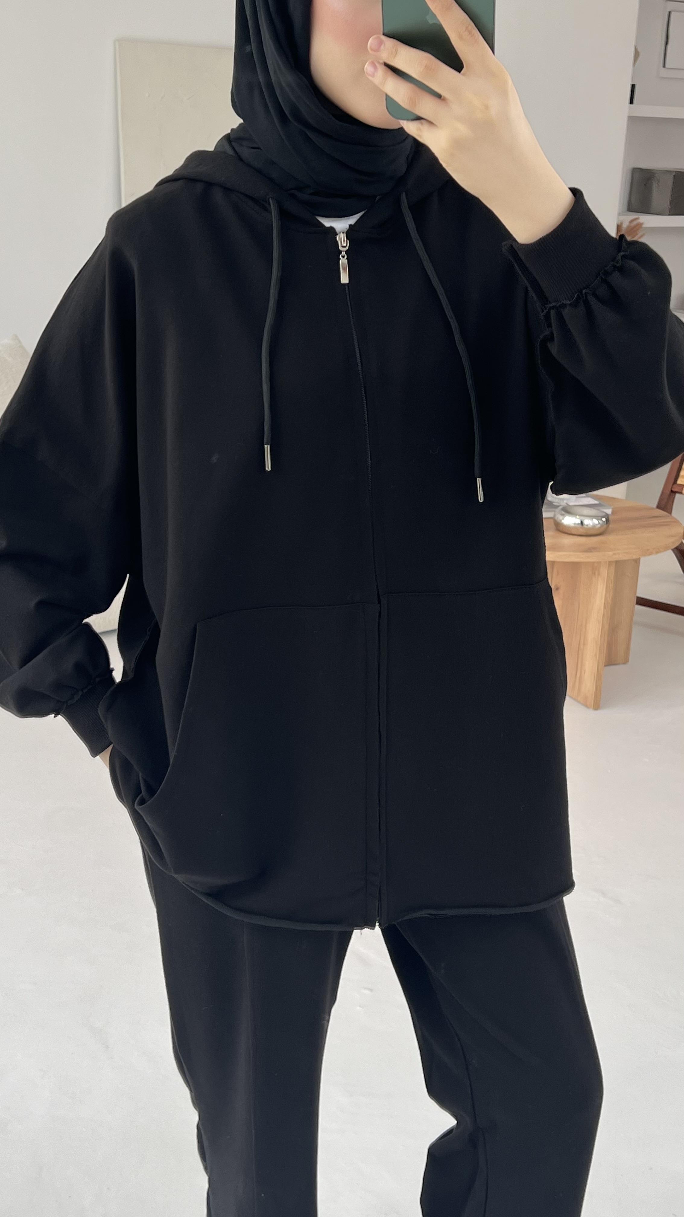 Fermuarlı Dikişsiz Takım Siyah