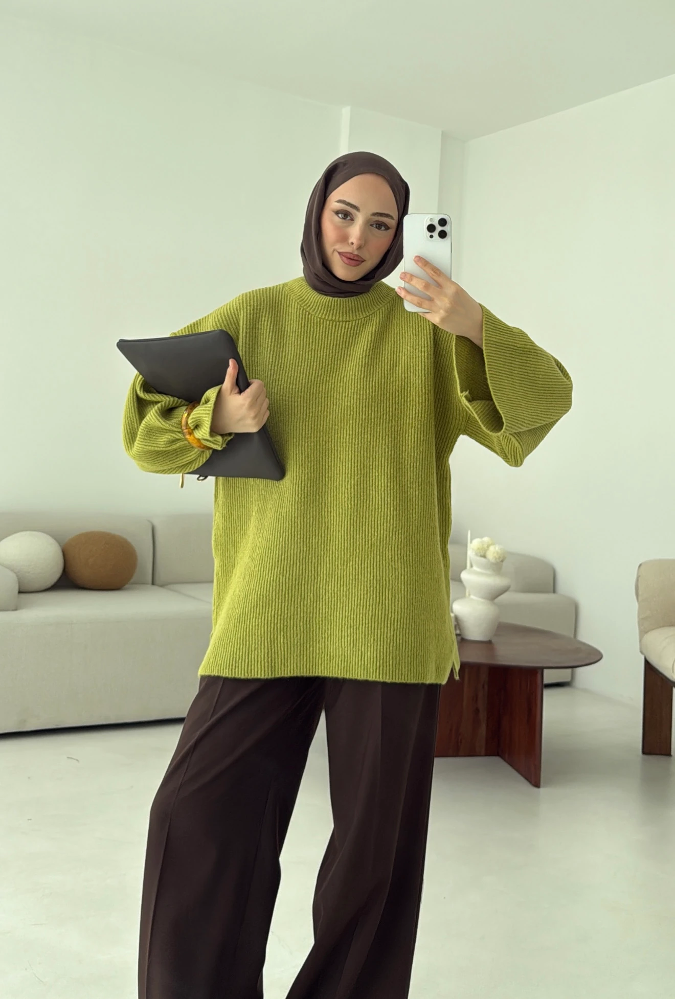  Premium Kalın Fitilli Kazak Olive