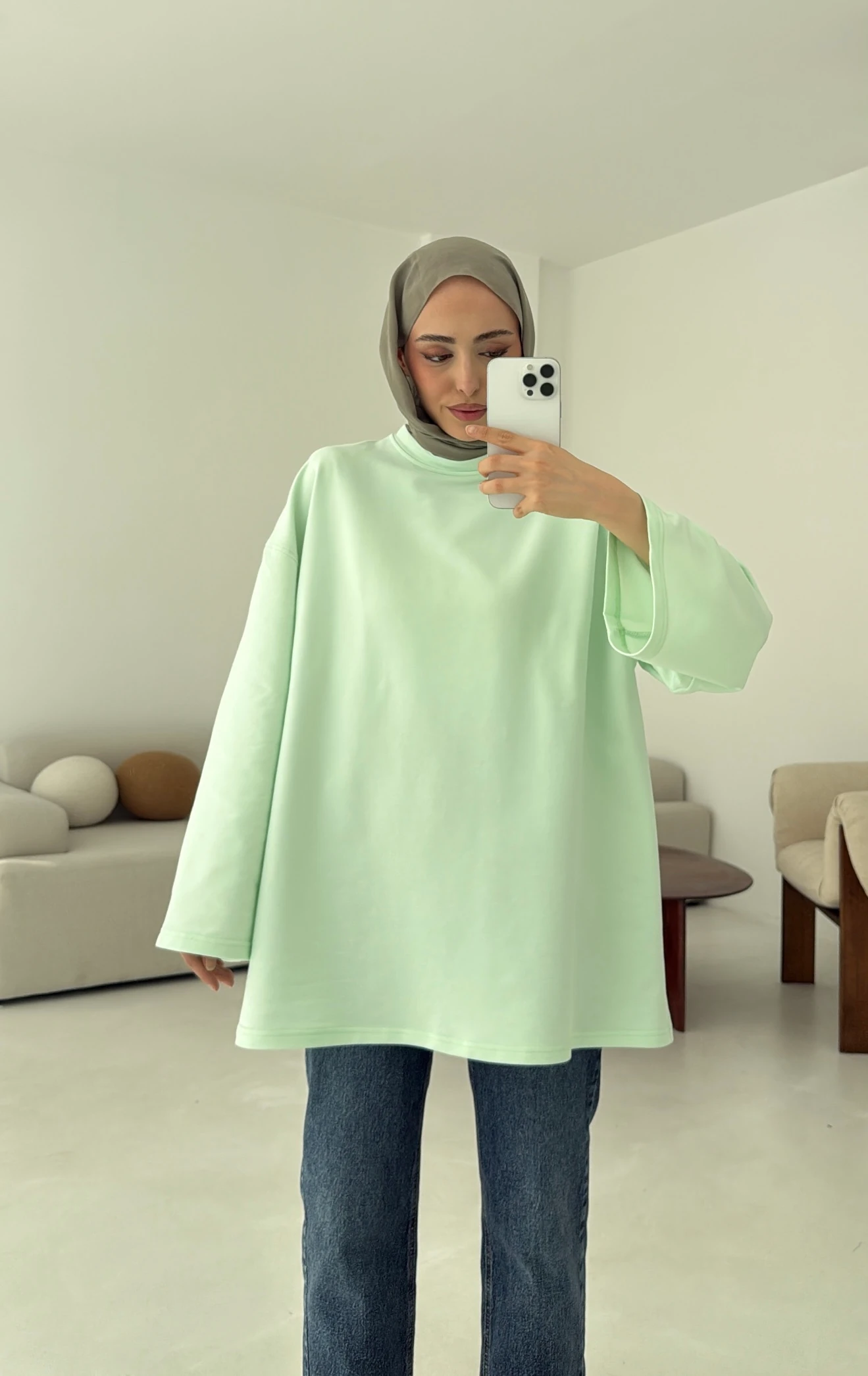 Basic İki İplik Sweat Mint