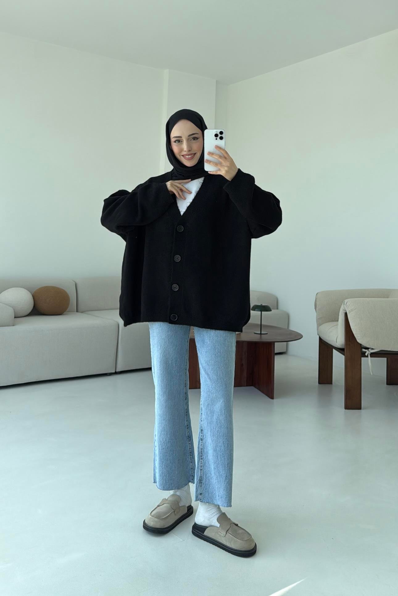 Oversize Yünlü Kazak Siyah