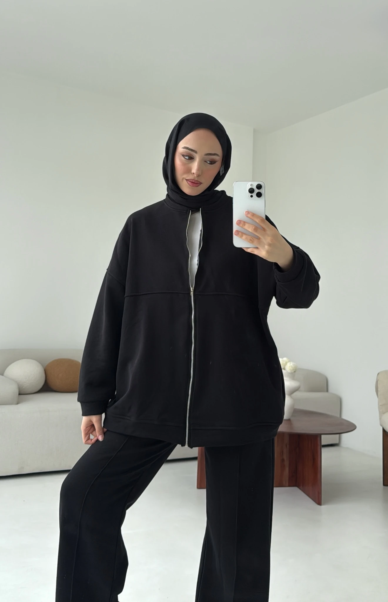 Fermuarlı 3 İplik Takım Siyah