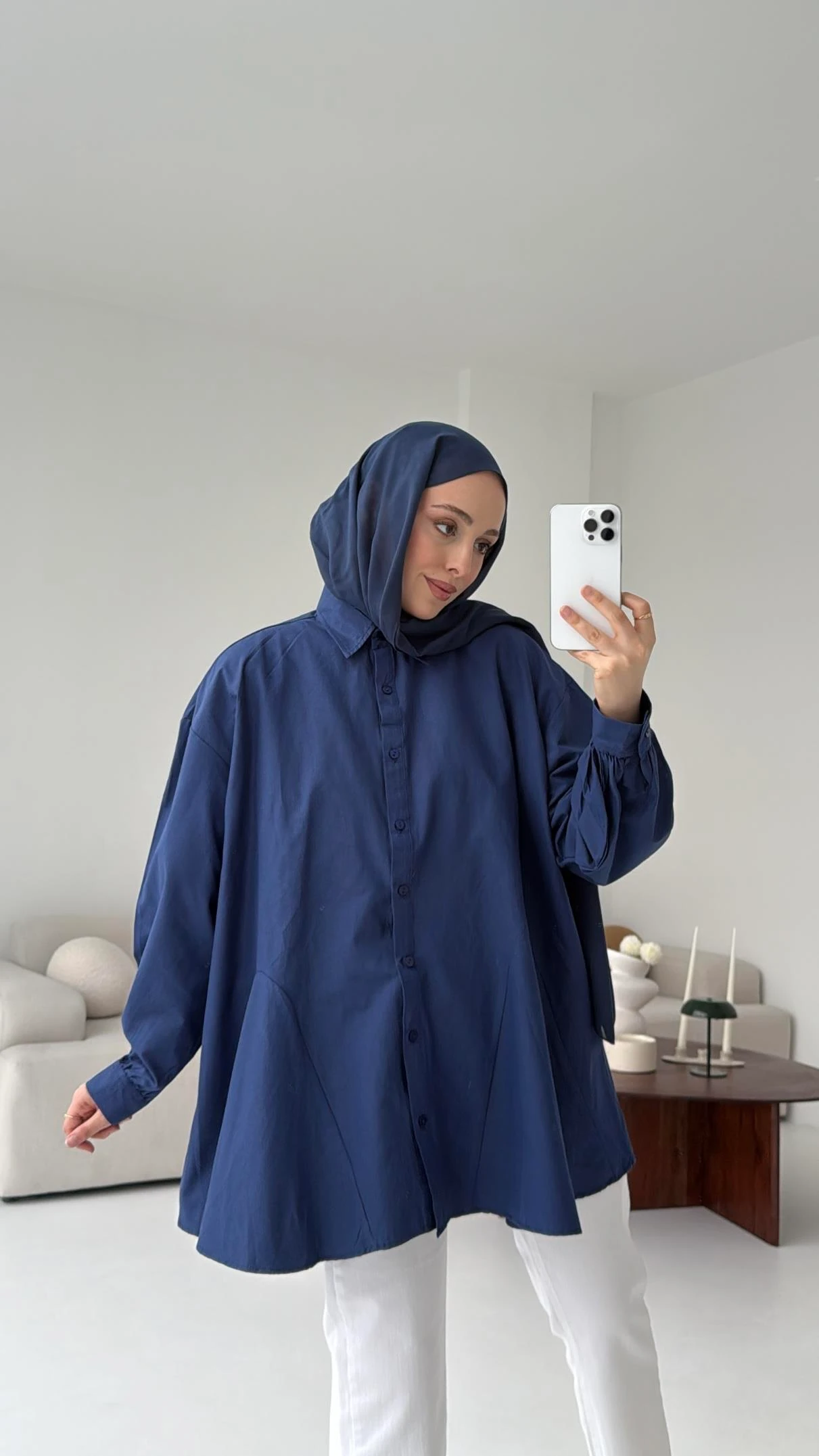 Volanlı Lacivert Gömlek