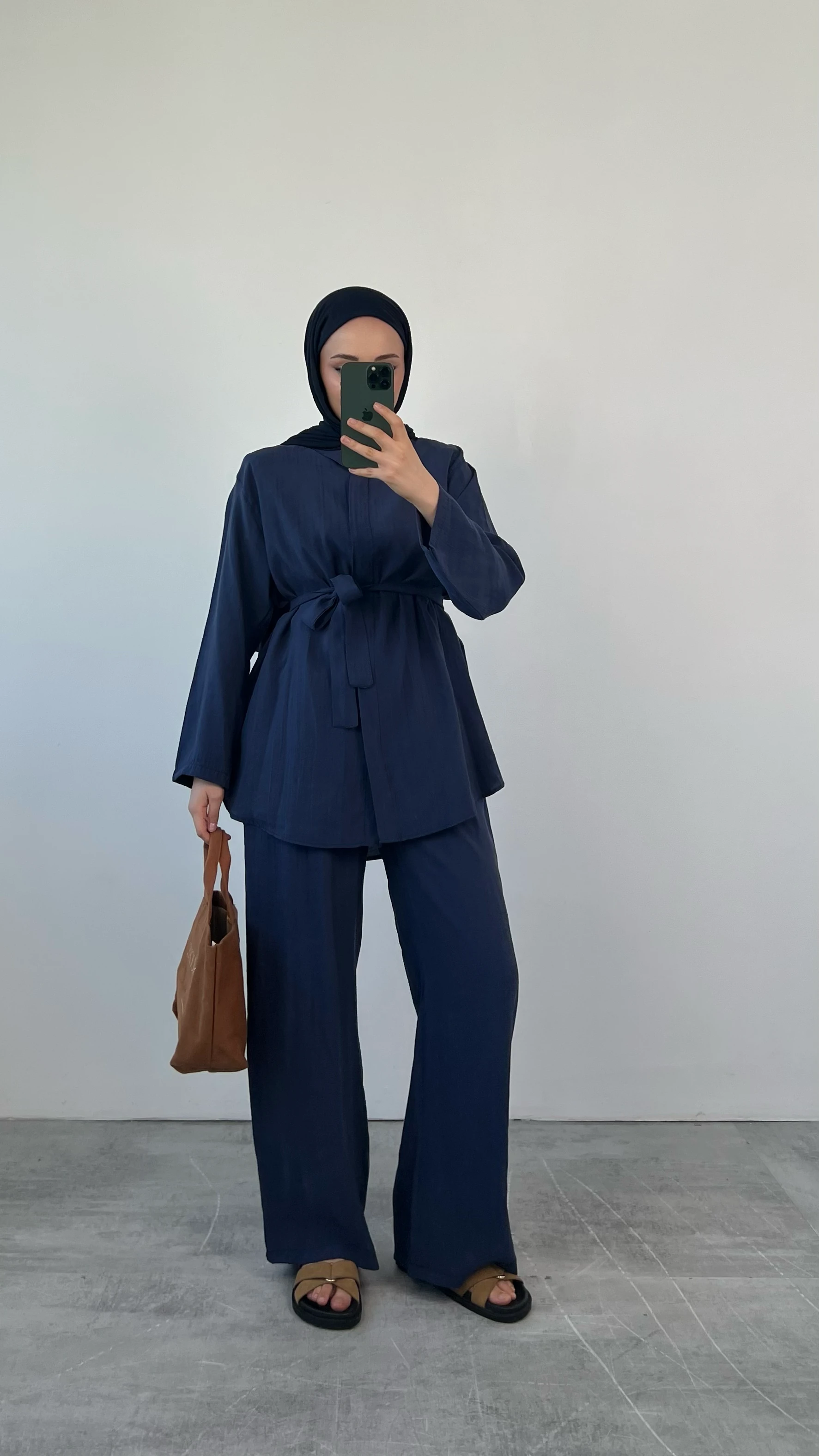 Tencel Seyyar Kemerli Takım Lacivert