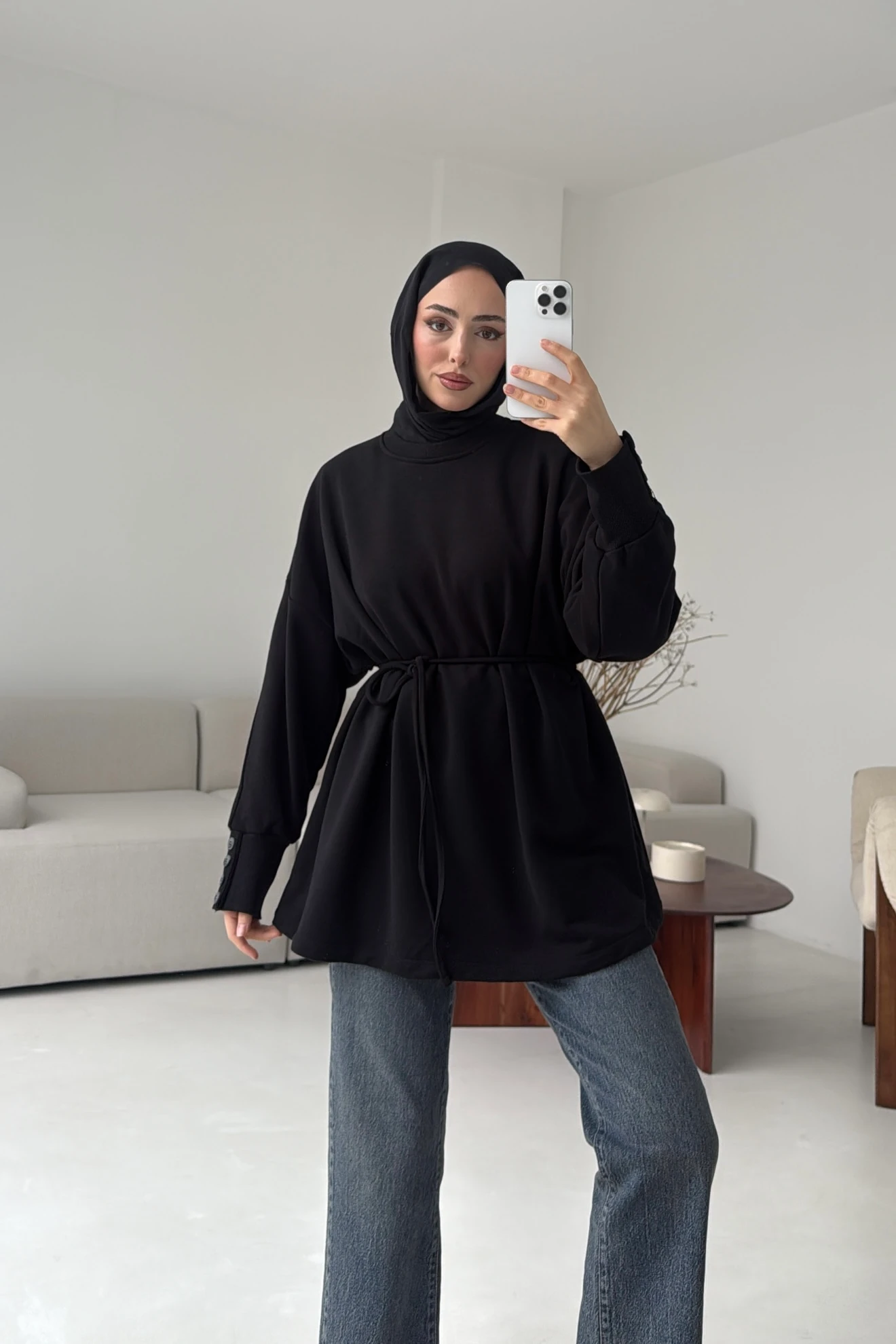 Manşeti Düğme Detay Swearshirt Siyah