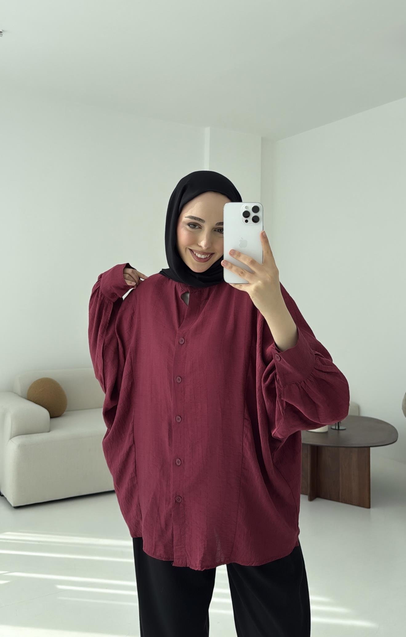 Oversize Premium Gömlek Bordo