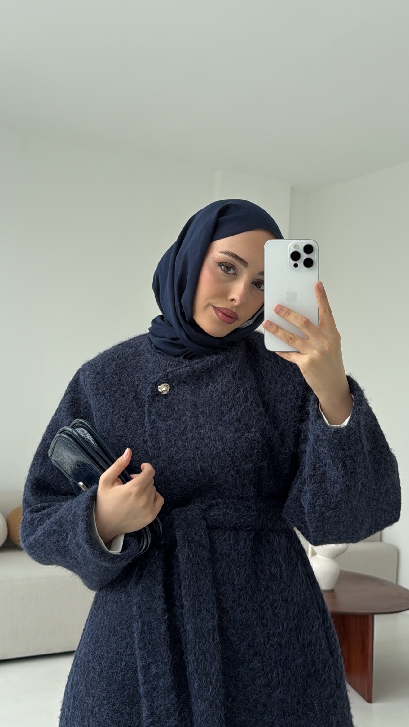 Tek Dügmeli Keçe Kaban Lacivert