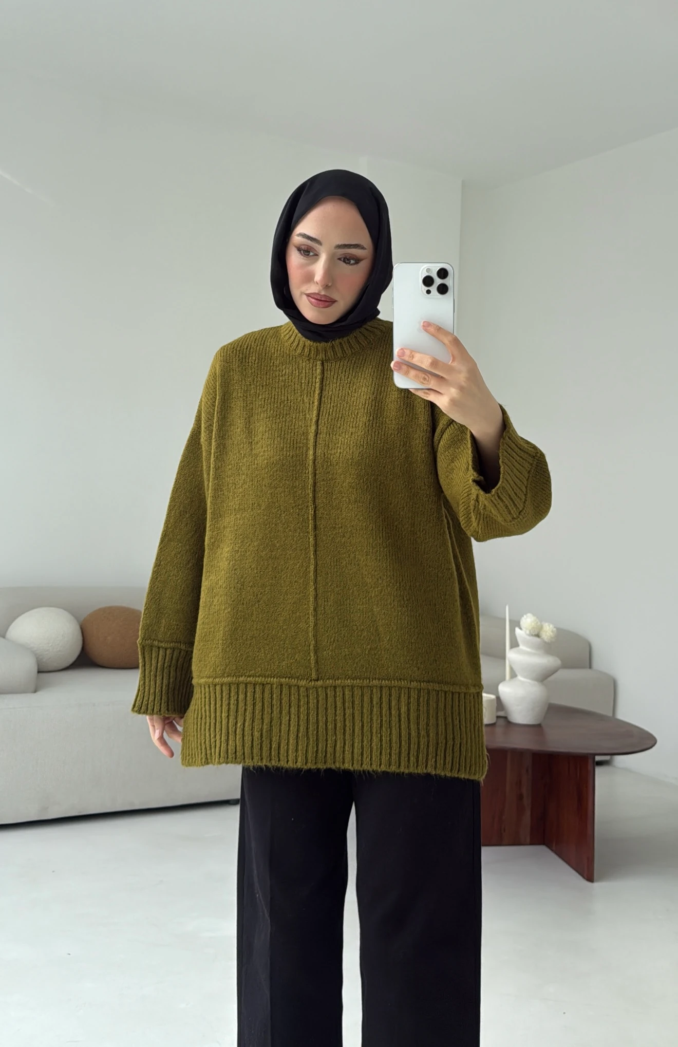 Kalın Manşet Kazak Zeytin Yeşili