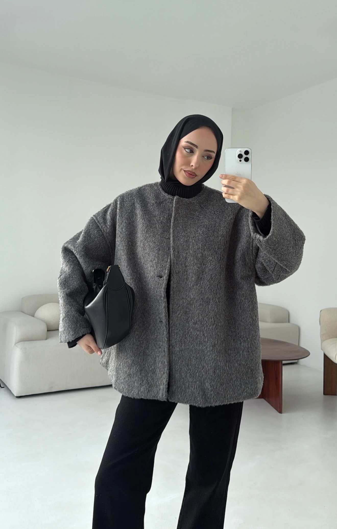 Gizli Düğmeli Kaban Gri