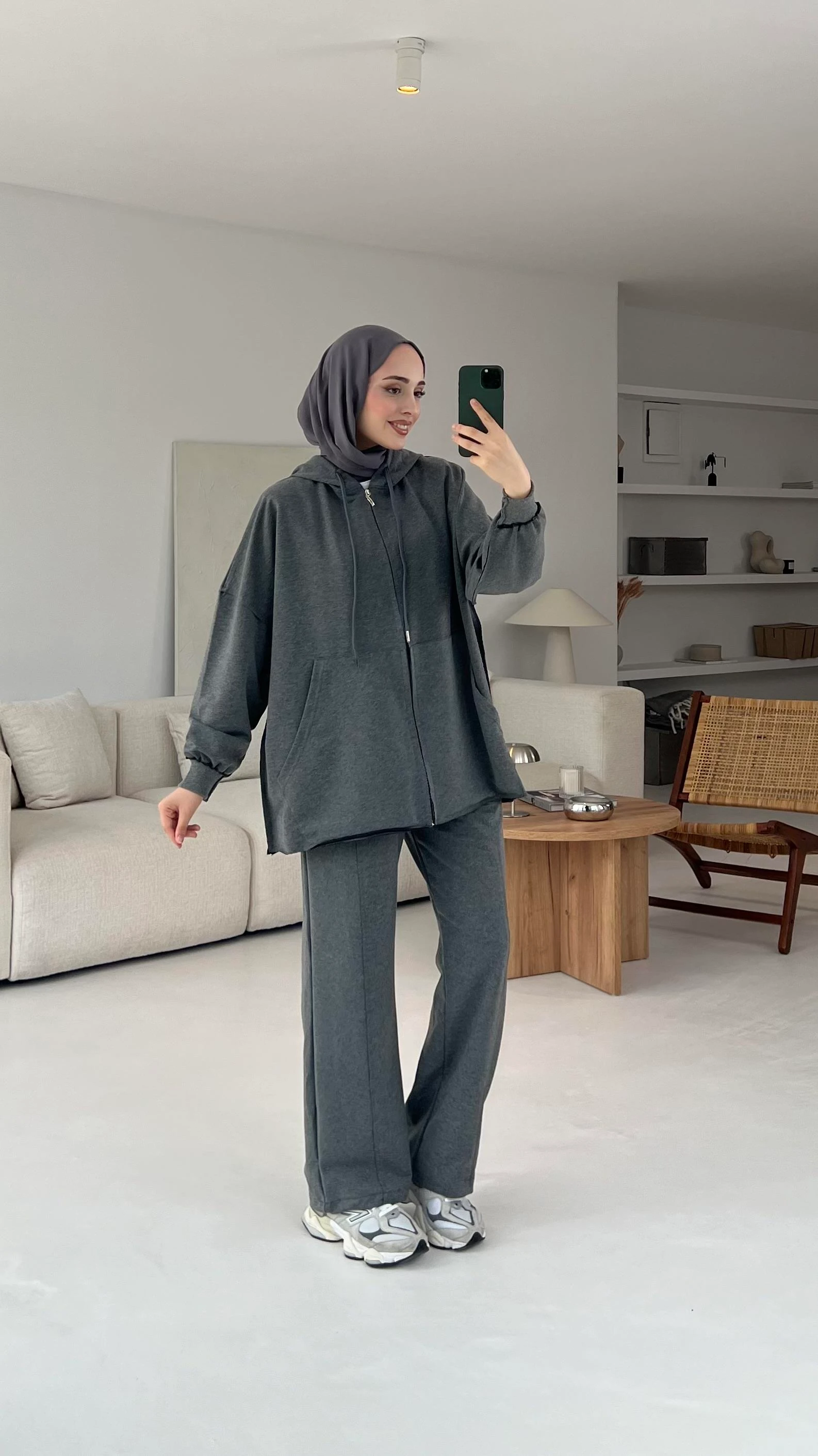 Fermuarlı Dikişsiz Takım Koyu Gri