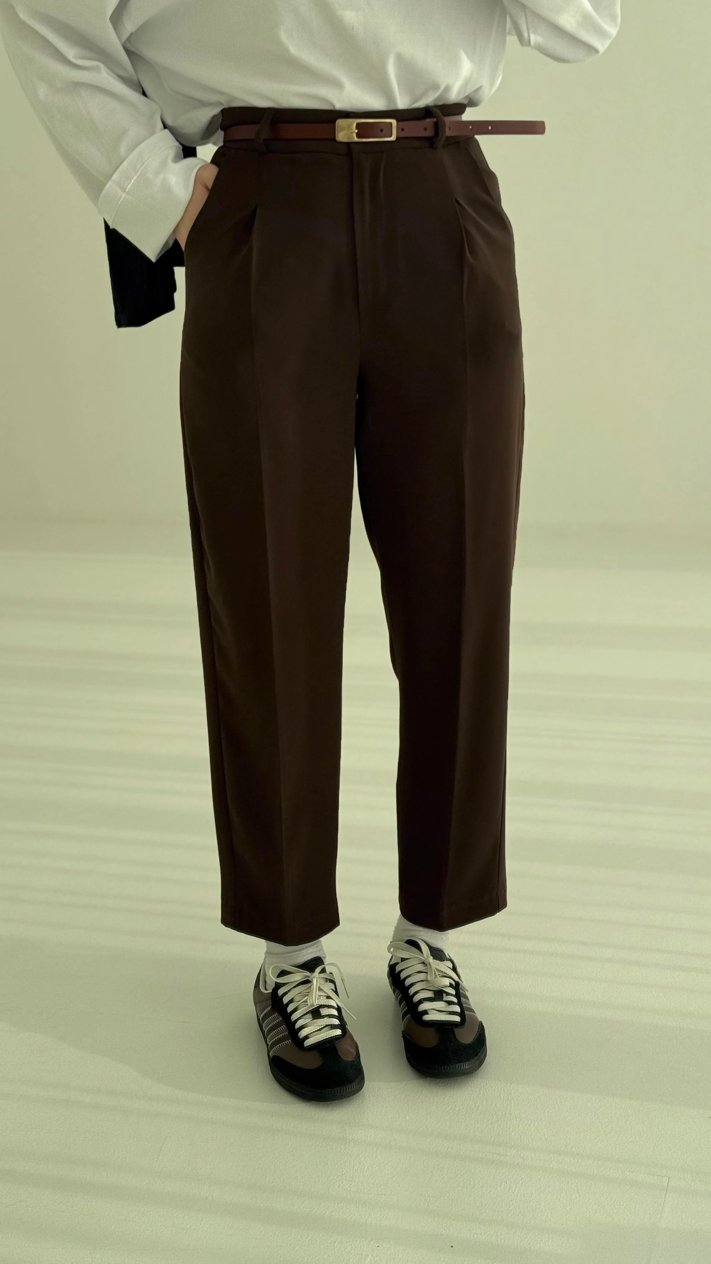 Kemerli Kumaş Pantolon Kahve