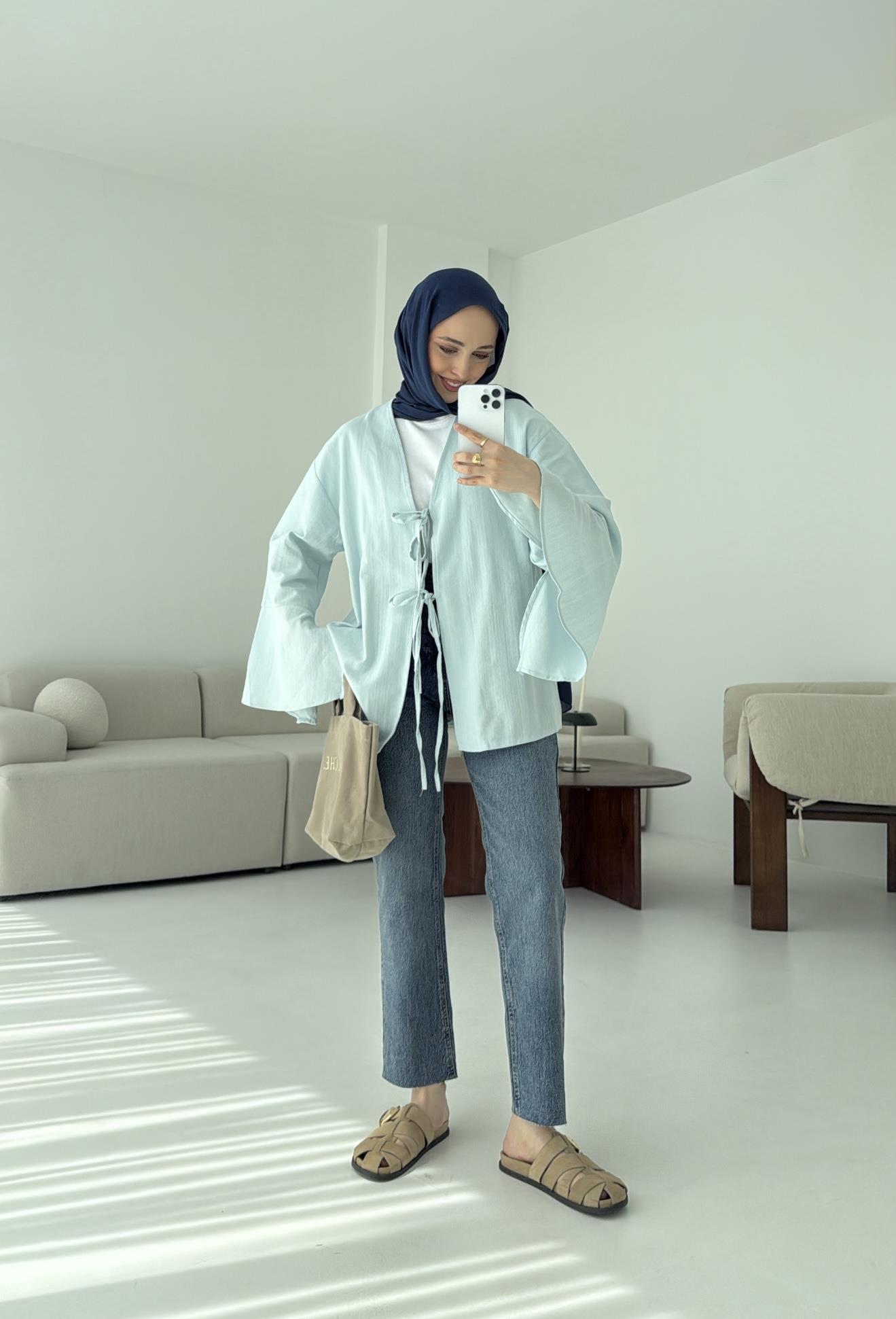 Kol Detay Kimono Mavi