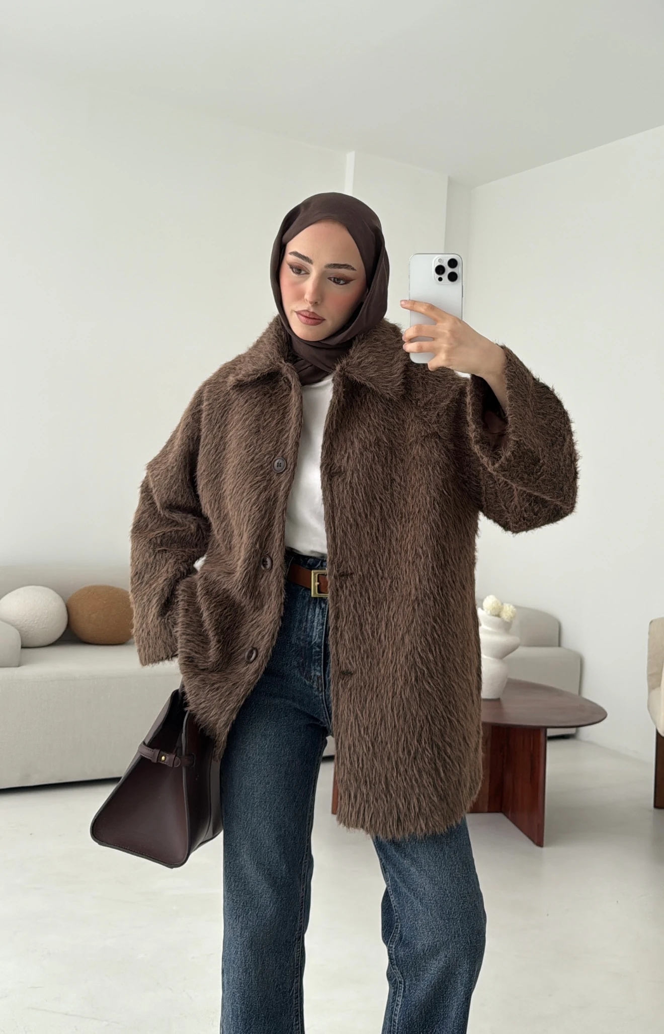 Mohair Reglan Kol Kaban Kahve