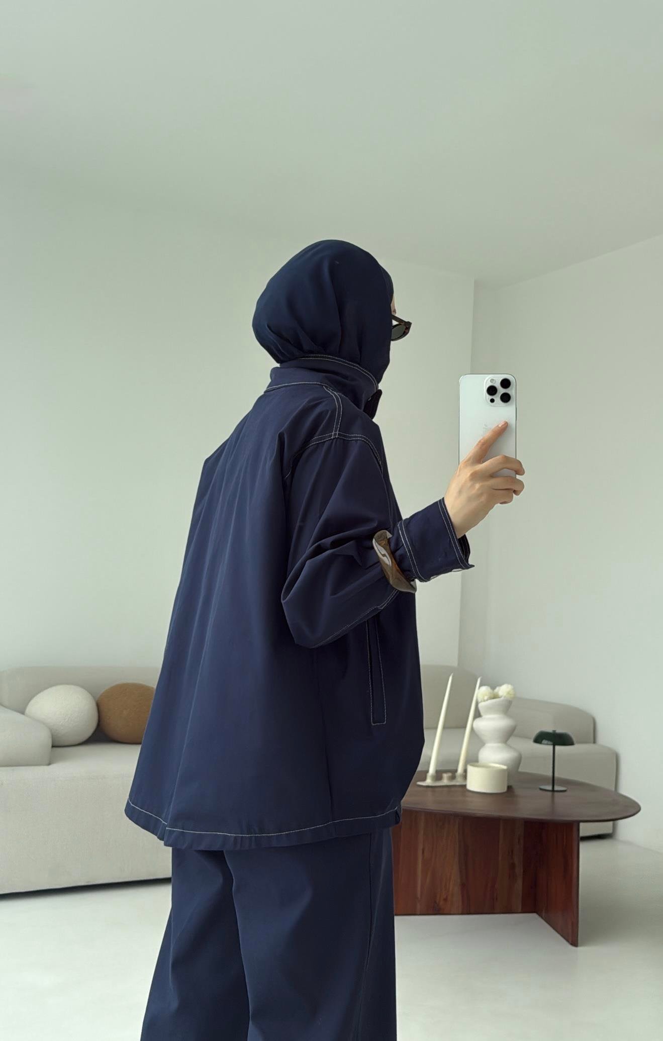 Kontrast Dikişli Gabardin Takım Lacivert